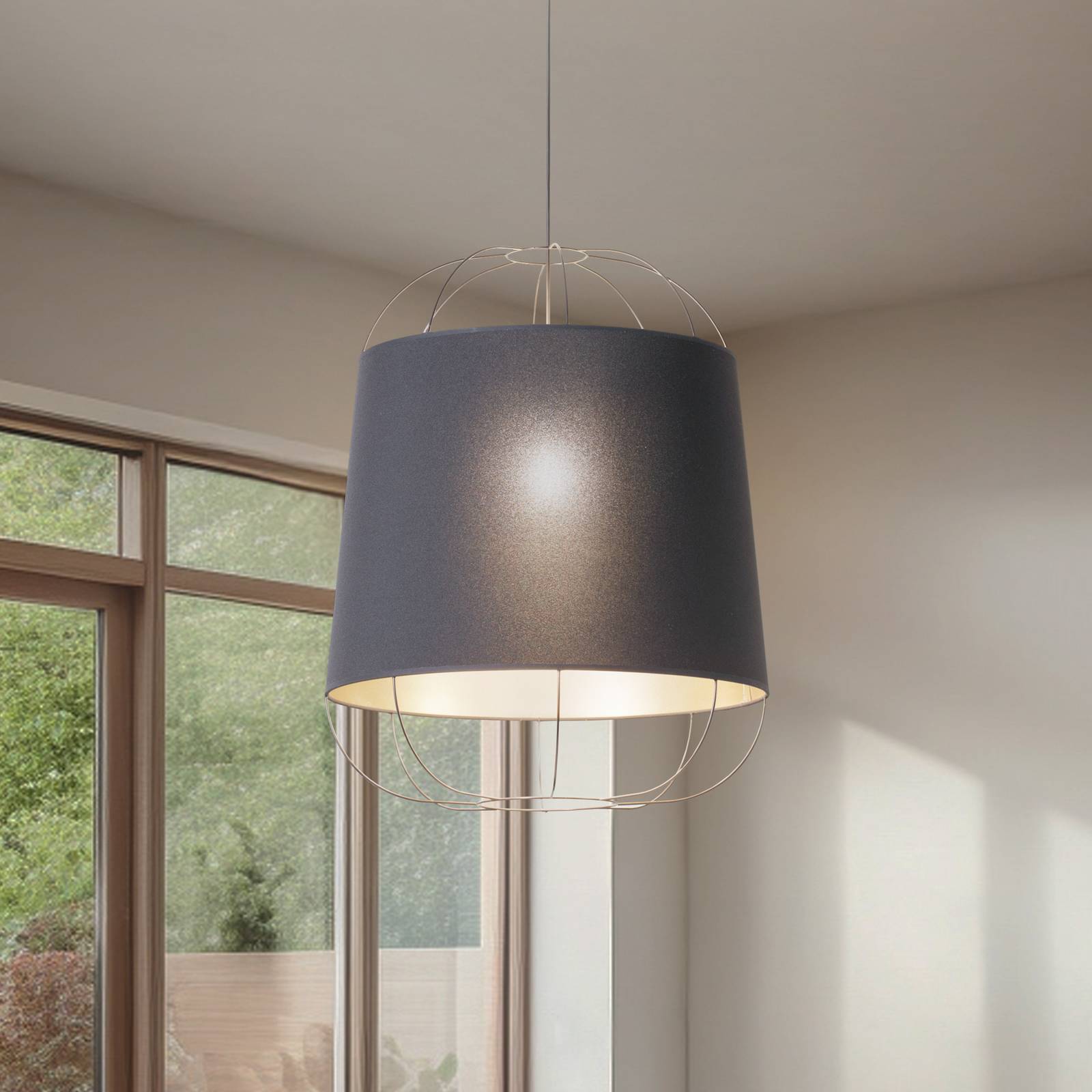 Hängeleuchte Lantern Medium, schwarz/gold, Stoff, E27 günstig online kaufen