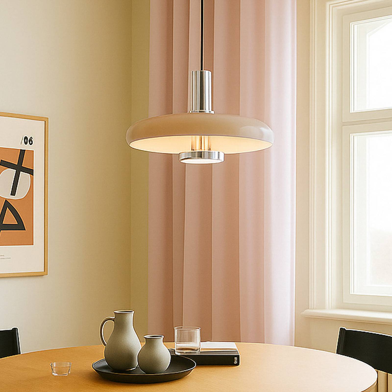 Lindby Lampa wisząca Branford, retro, Ø 35 cm, beżowa, metal