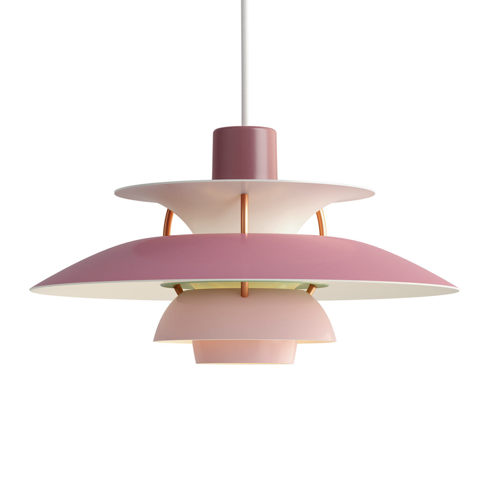 Louis Poulsen PH 5 Mini - hanging light, pink, for Living / Dining Room, aluminium, E14, 40 W, energy efficiency: A++, H: 16.3 cm