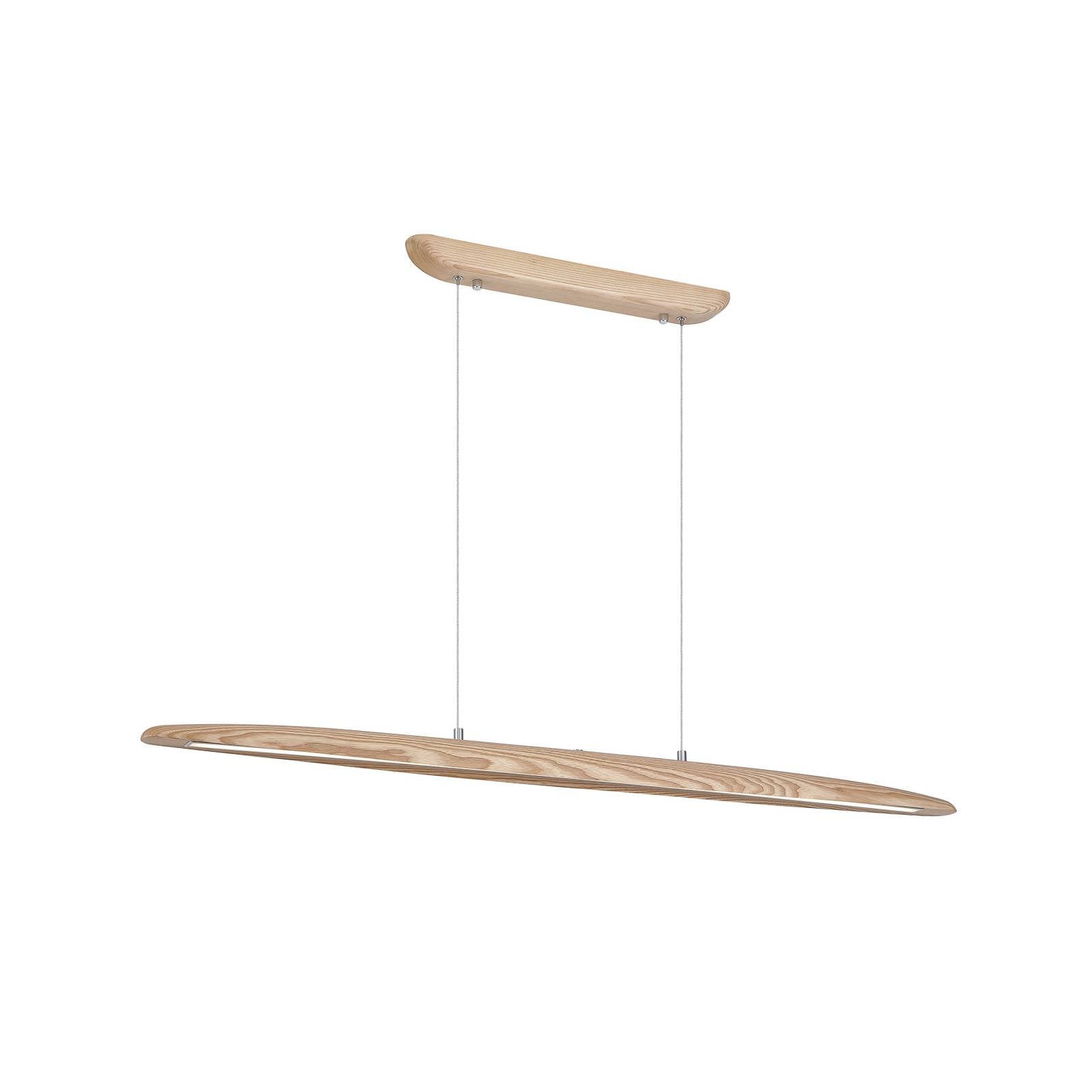 LED-Pendellampe Kenzie, Länge 120 cm, hellbraun, Holz CCT