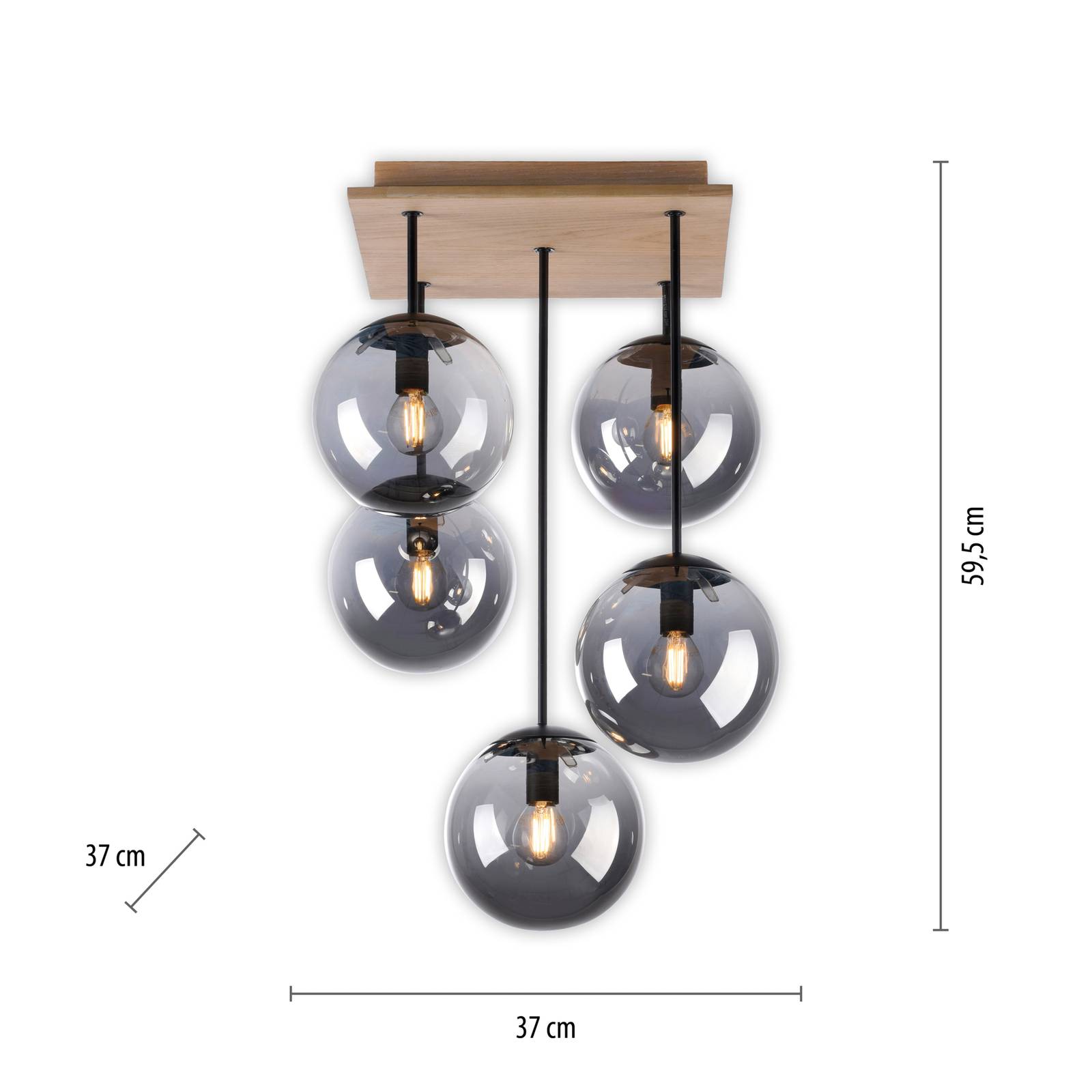 Lampa sufitowa Green Widow, szklane klosze, 5-punktowa