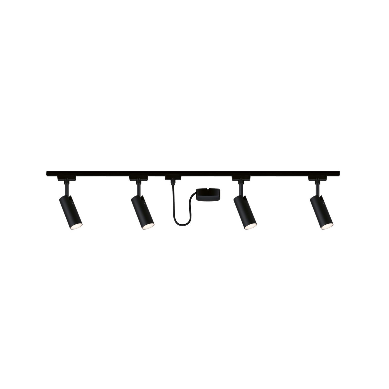 Juego URail Tubo de Paulmann, negro, alimentación por cable de 4 luces