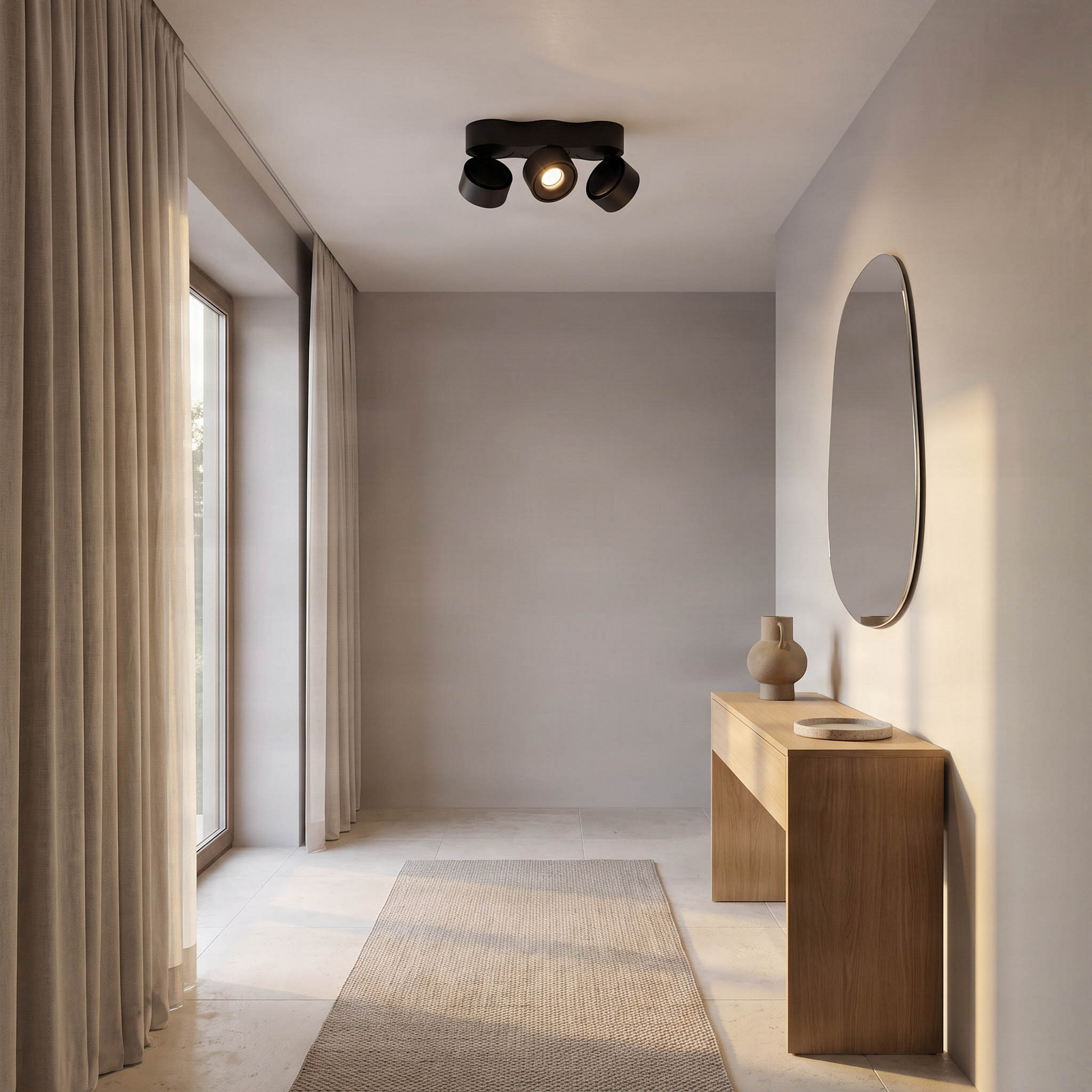 Arcchio LED plafondlamp Rotari, lenzen, 3-lamps, zwart