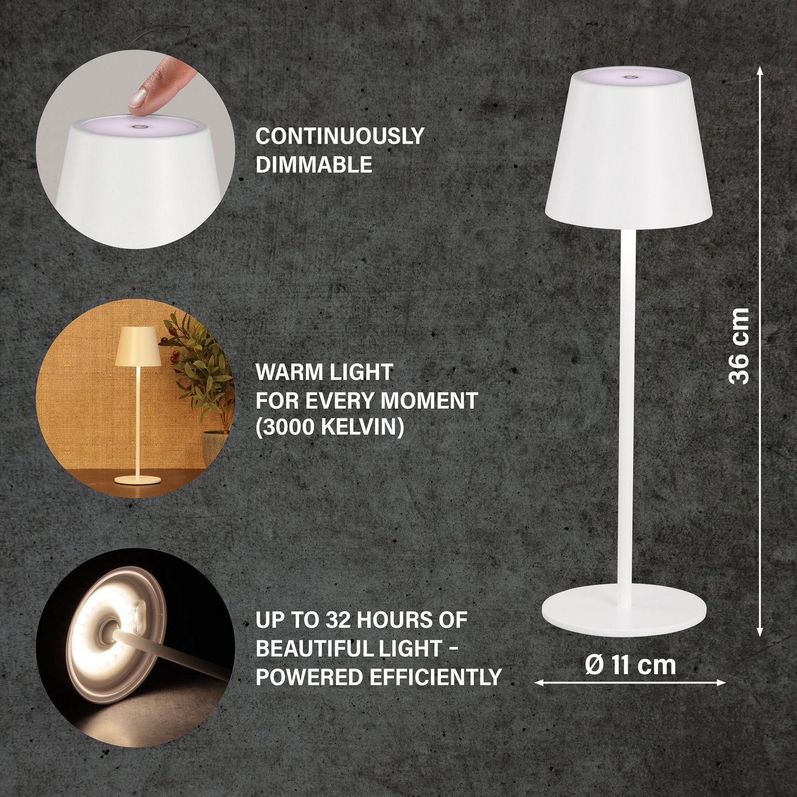 LED акумулаторна настолна лампа Viletto, бяла, IP54