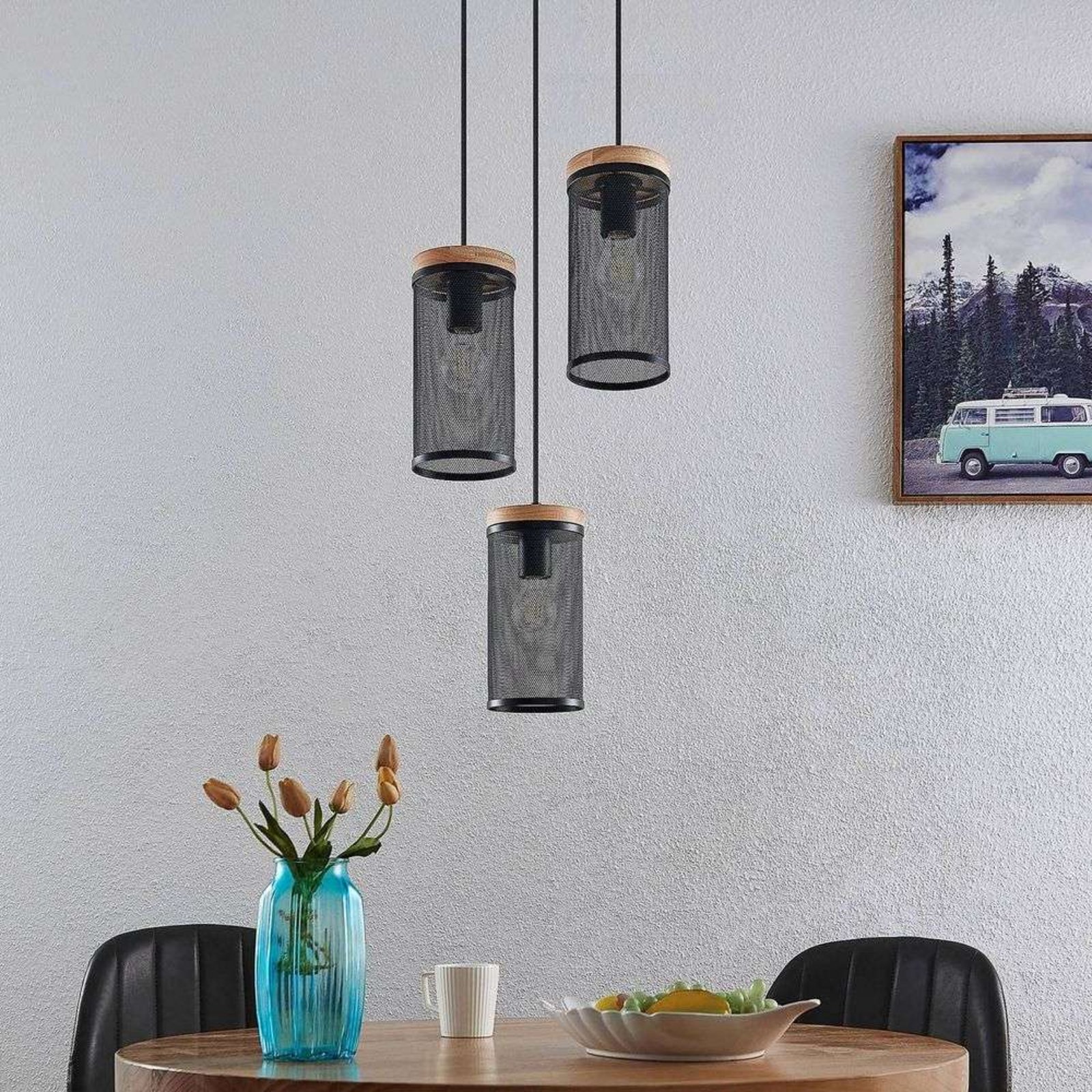 Kiriya Cluster Lustră Pendul Black/Wood - Lindby