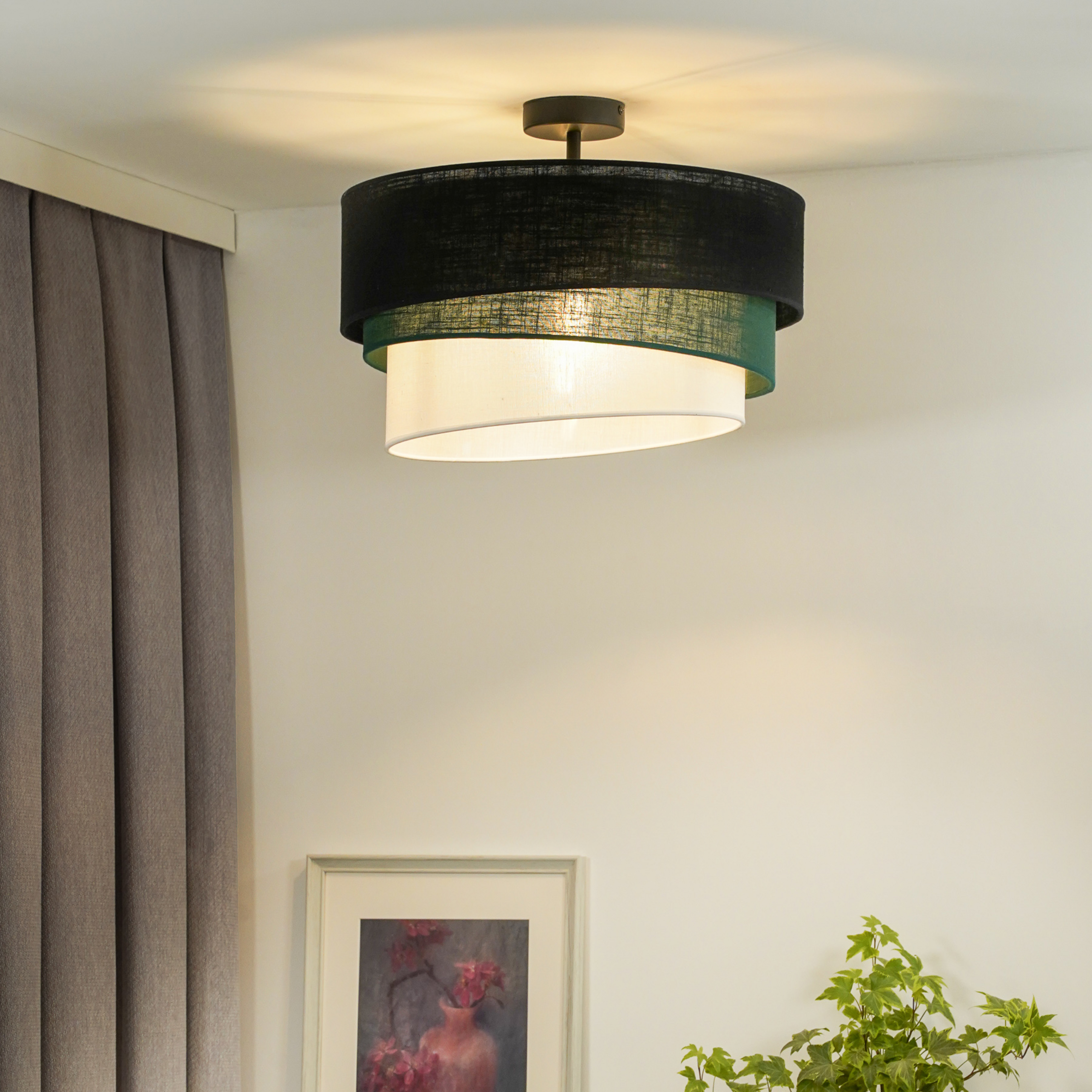 Euluna Deckenlampe Trio, schwarz/grün/weiß, Textil, Ø 45 cm