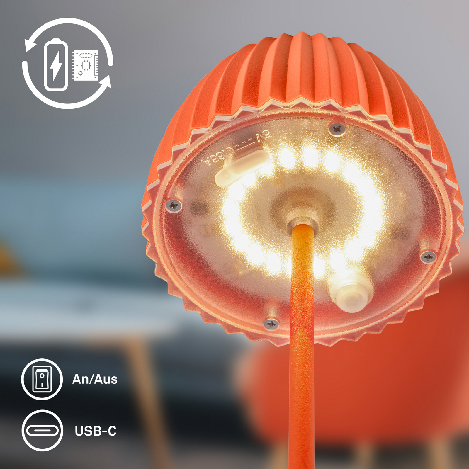 Nabíjecí stolní lampa LED Brilo Riffle bez zásuvky, 20 cm, oranžová