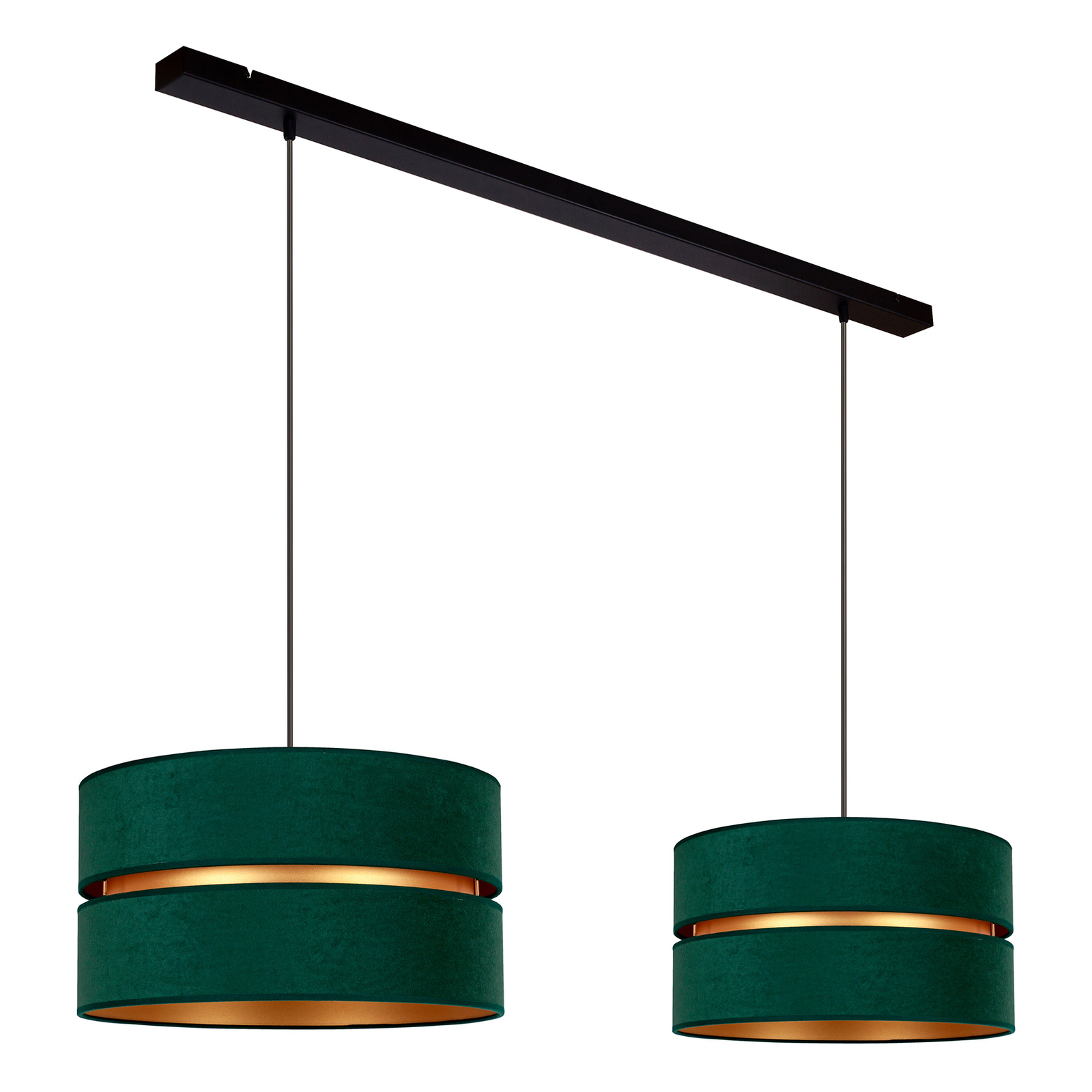 Duo hængelampe, grøn/guld, 2 lyskilder
