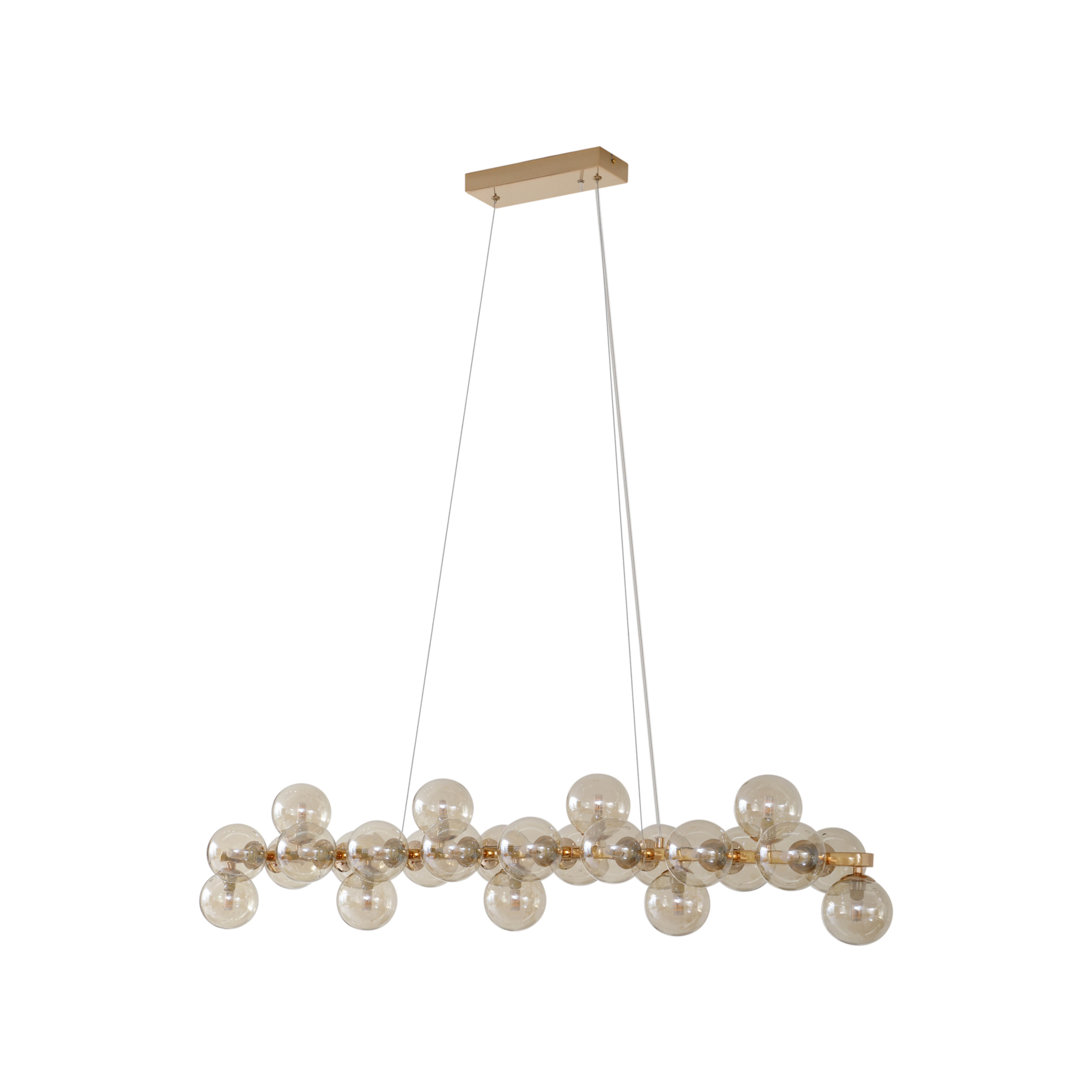 Lucande Hängeleuchte Naelen, gold/amber, 125 cm, Glas, G9