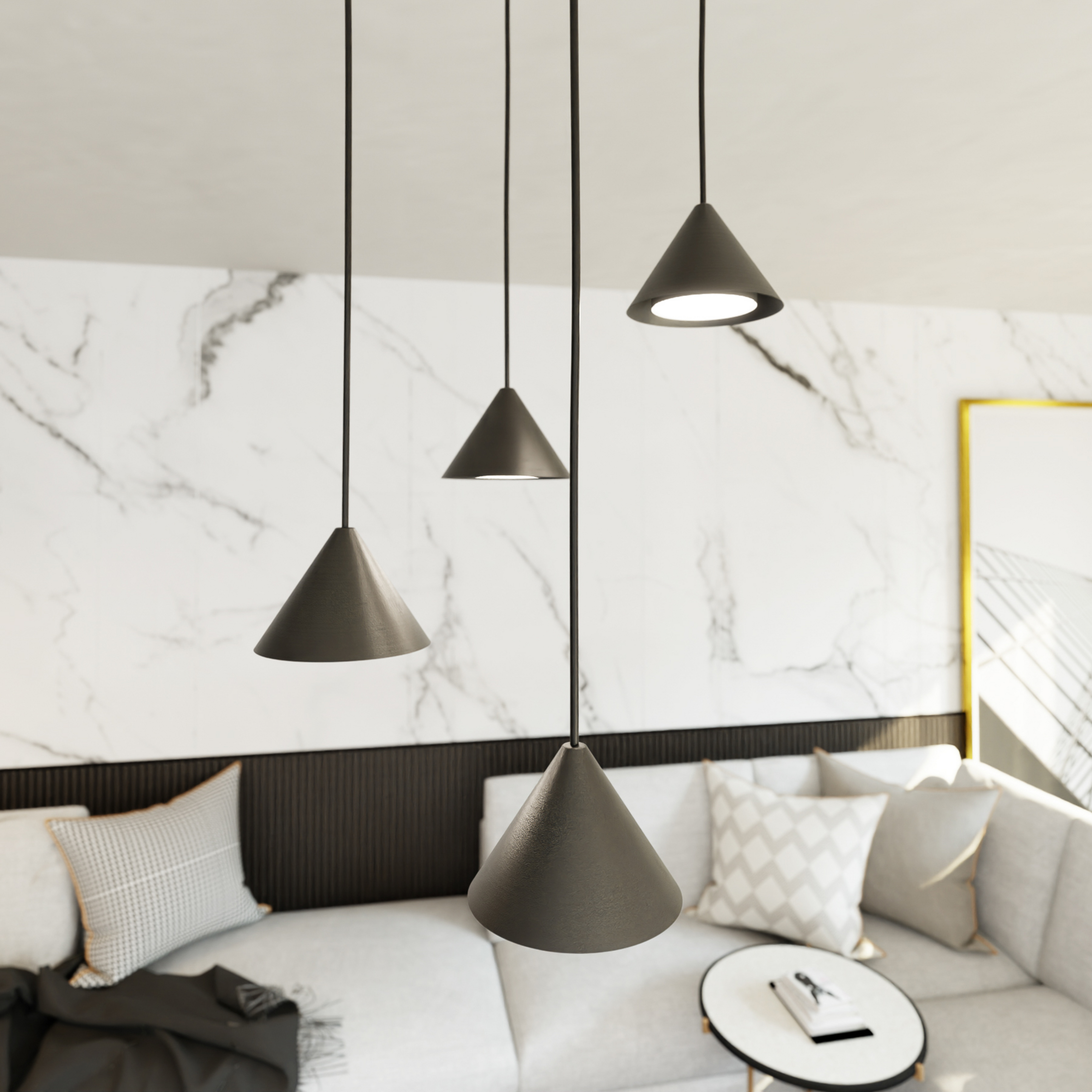 Suspension Elit, à 4 lampes, Ø 30 cm, noir, métal, GX53