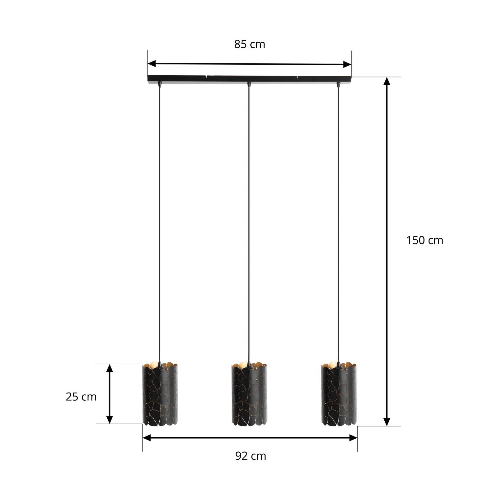 Lindby suspension Aralena noir/or 3 lampes métal