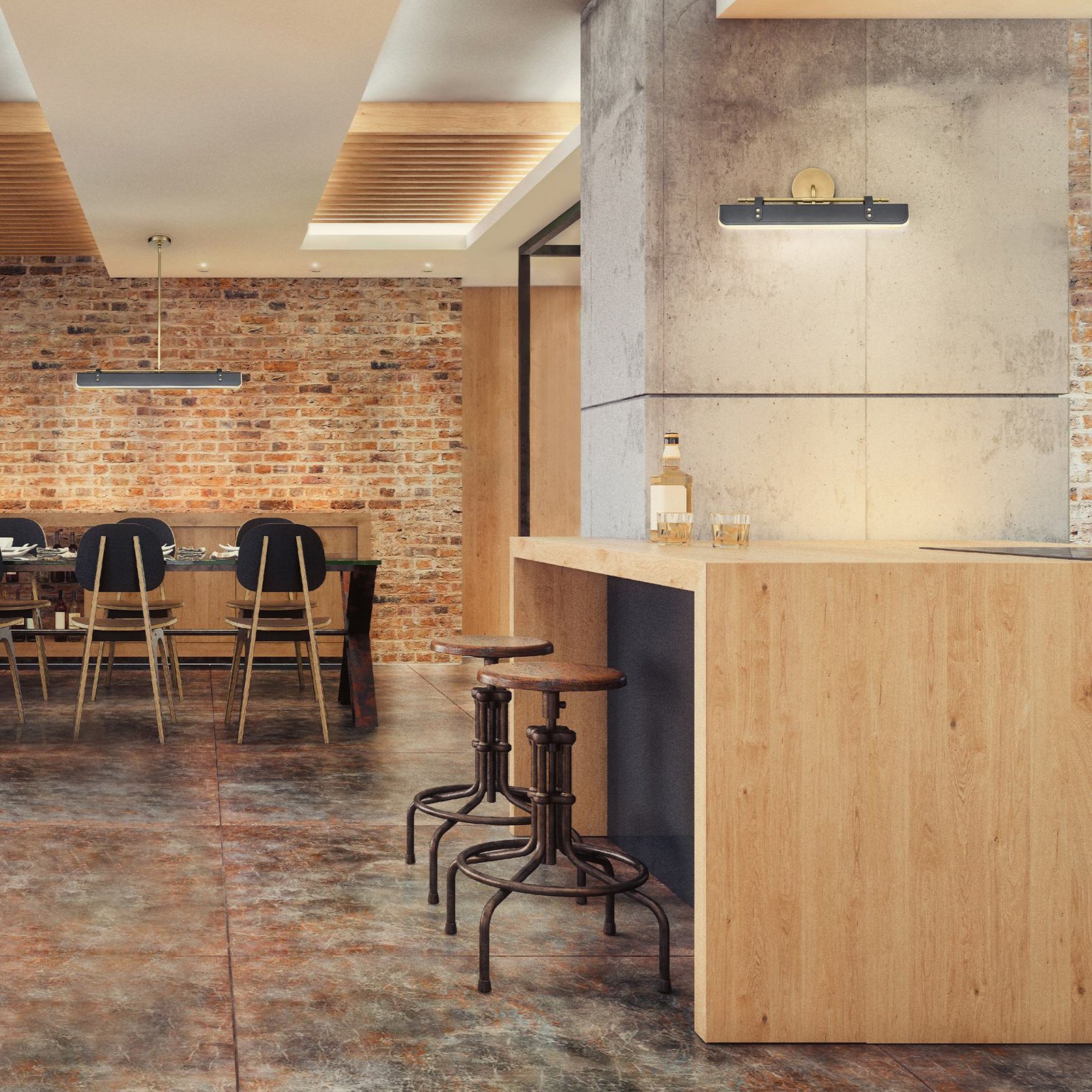 LED-vegglampe VALISE, svart/gammel messing, 50 cm kunstlær