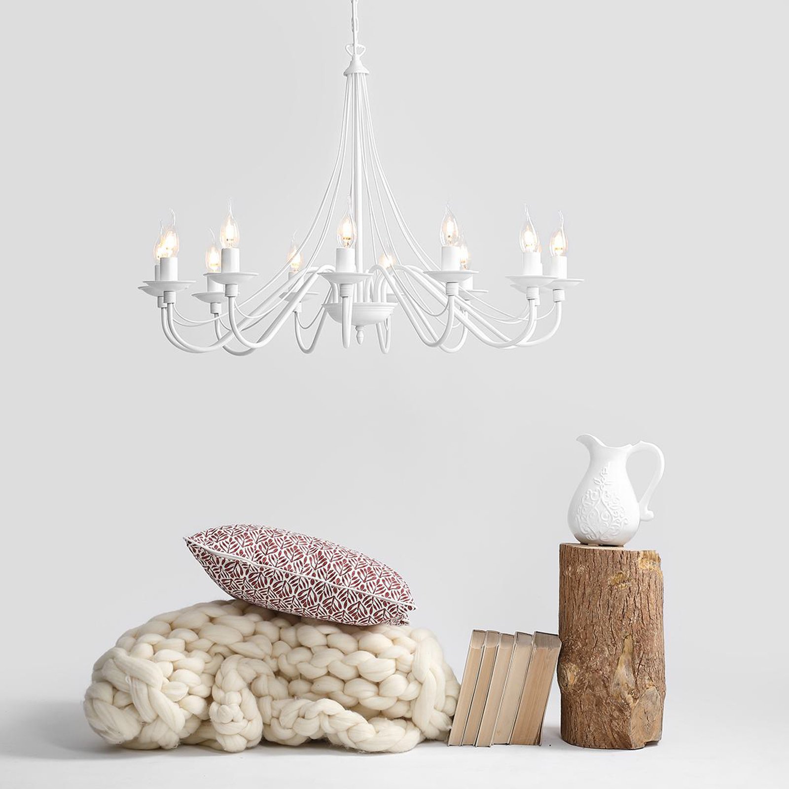 Lustre Rosa, blanc, 12 lampes, métal