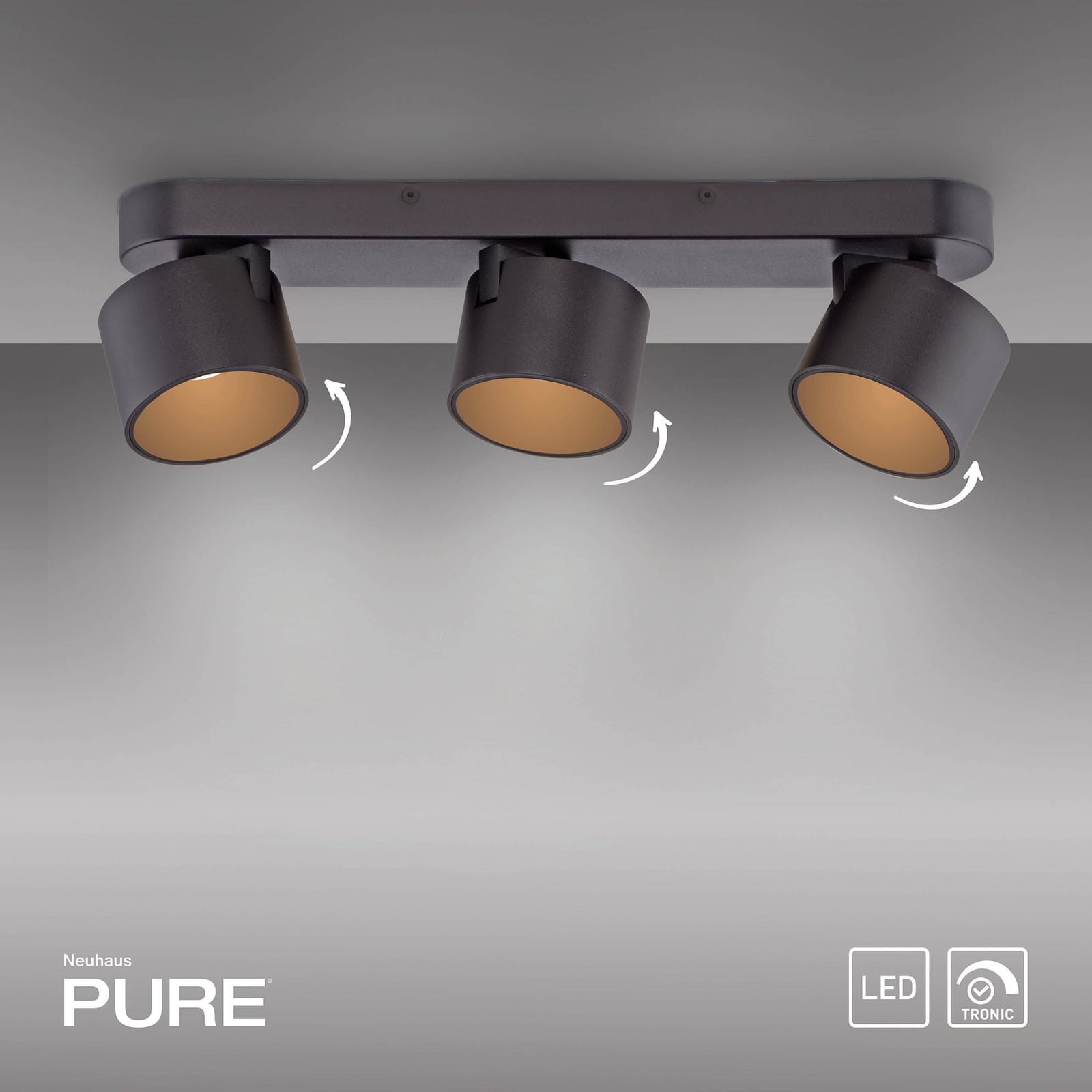 Cup LED-Deckenspot, schwarz, 56 cm, Metall 3-flg. - PURE