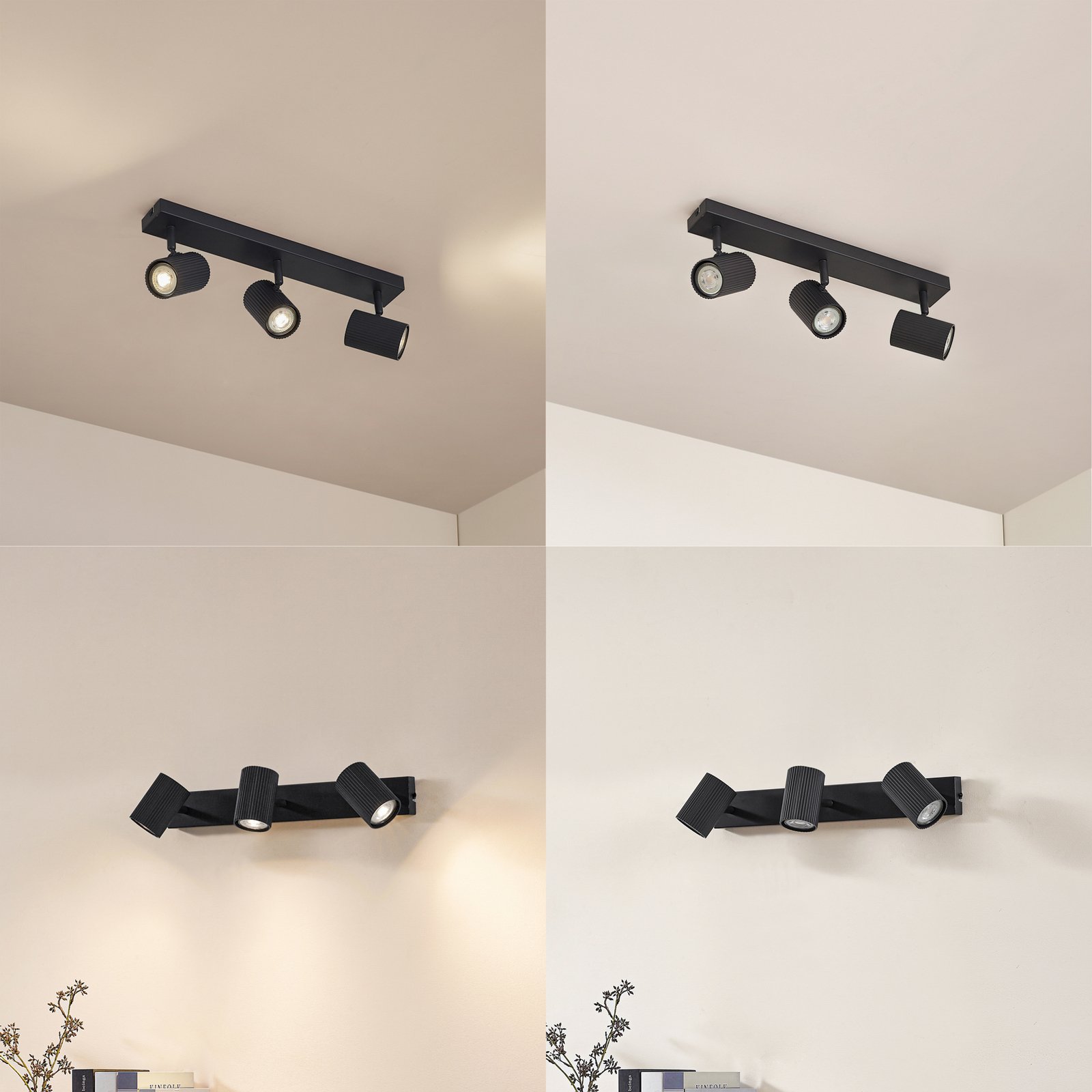 Lindby vägglampa Kardis, mörkgrå, 3 lampor, metall, GU10