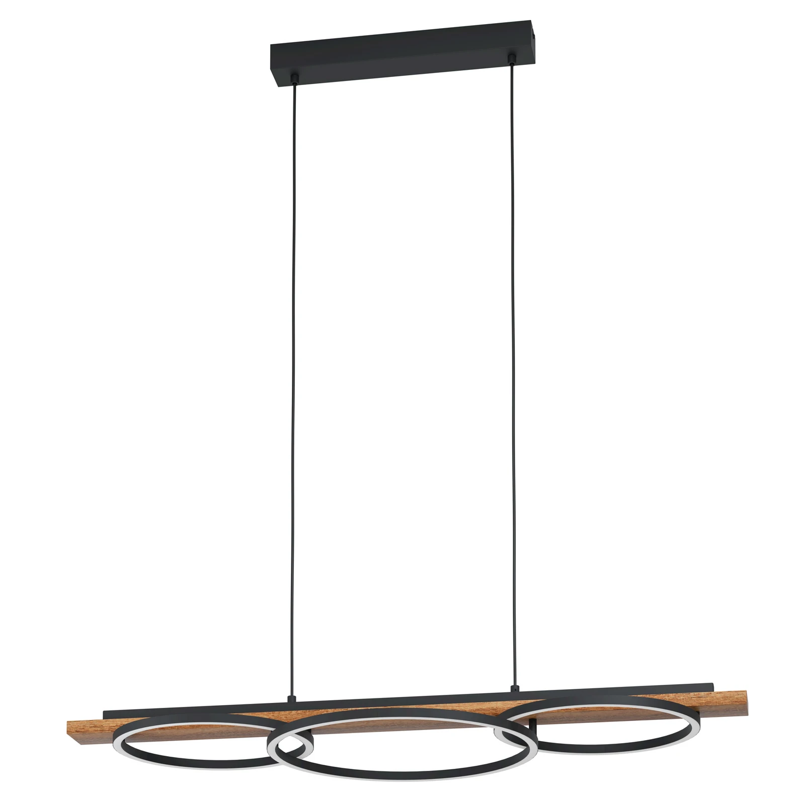 Lámpara colgante LED Boyal, marrón, longitud 101 cm, madera, 3 luces.