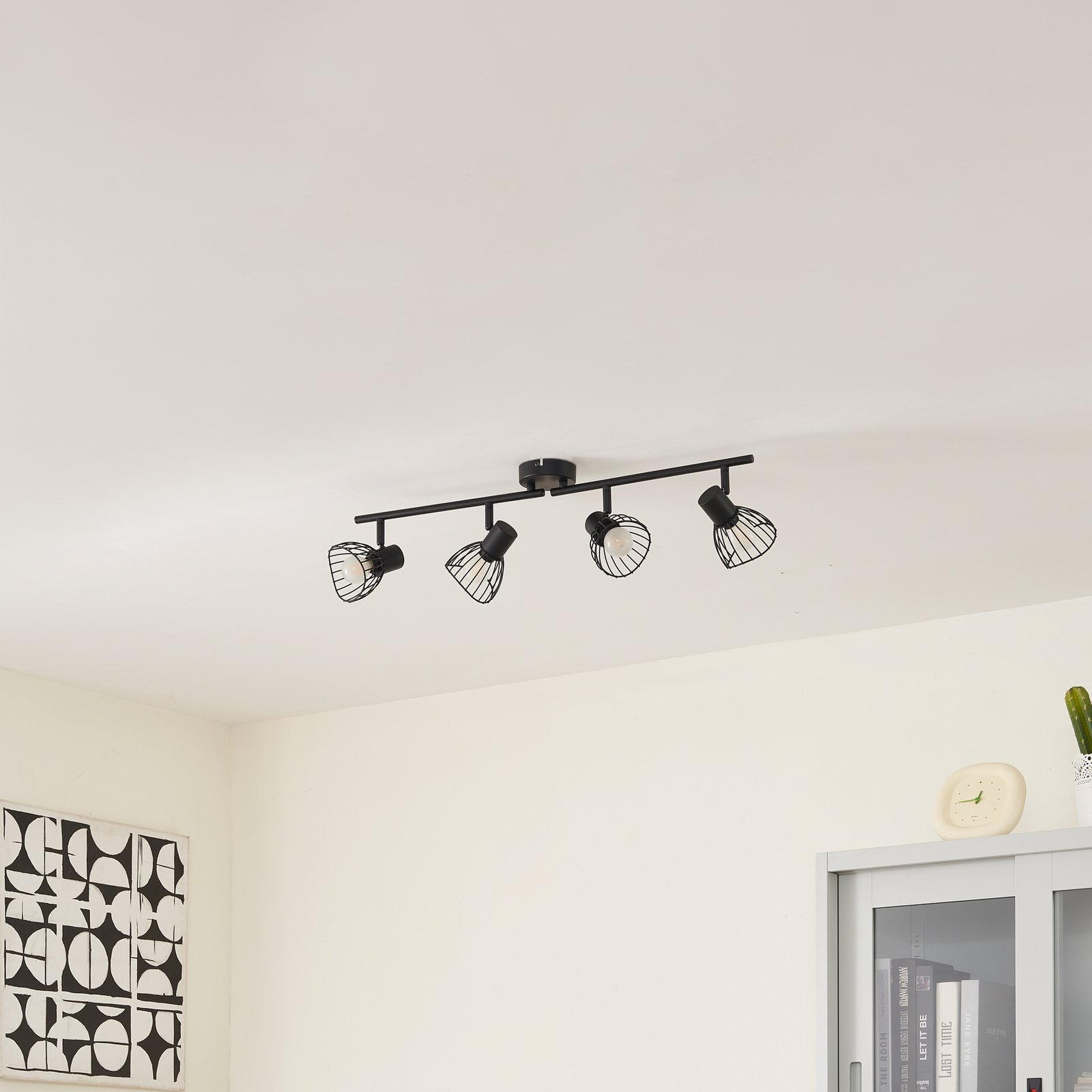 Lindby ceiling light Piena, black, 4-bulb, iron