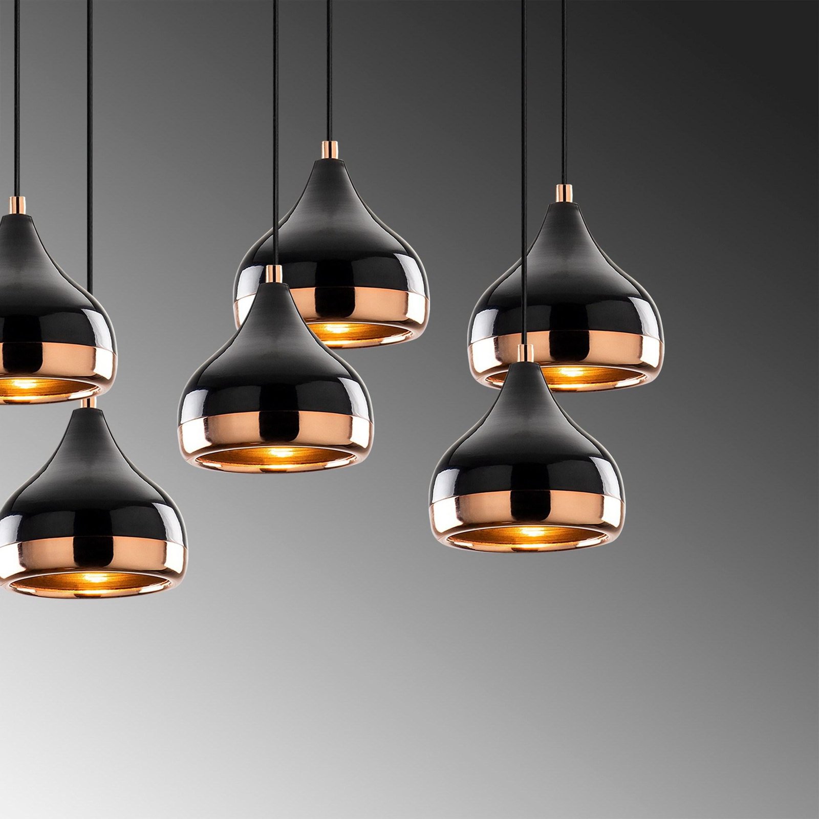 Yildo 6894 pendant light, black/copper, metal, 7-bulb