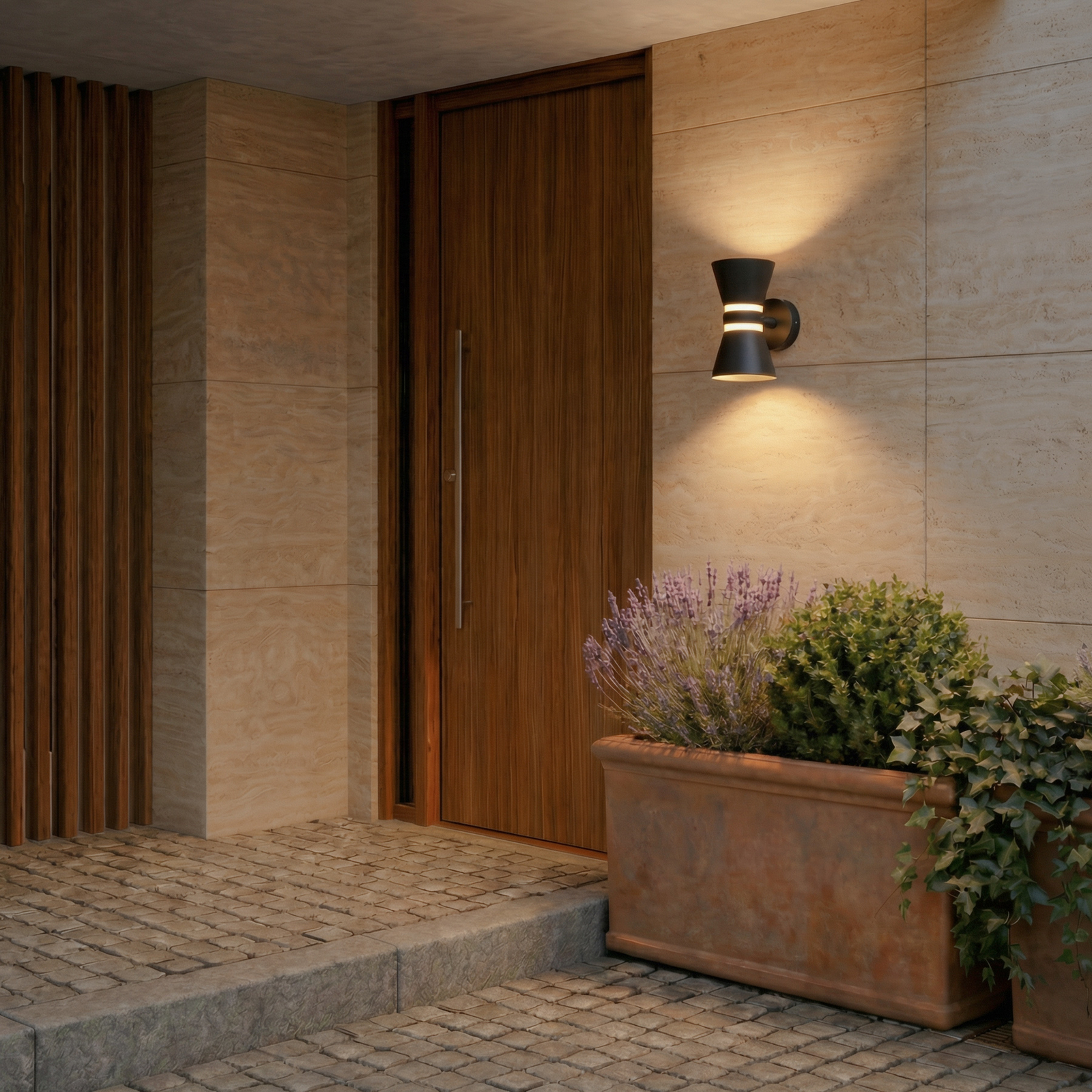 Lucande LED външна стенна лампа Meravi, антрацит, 2-лампова, IP44