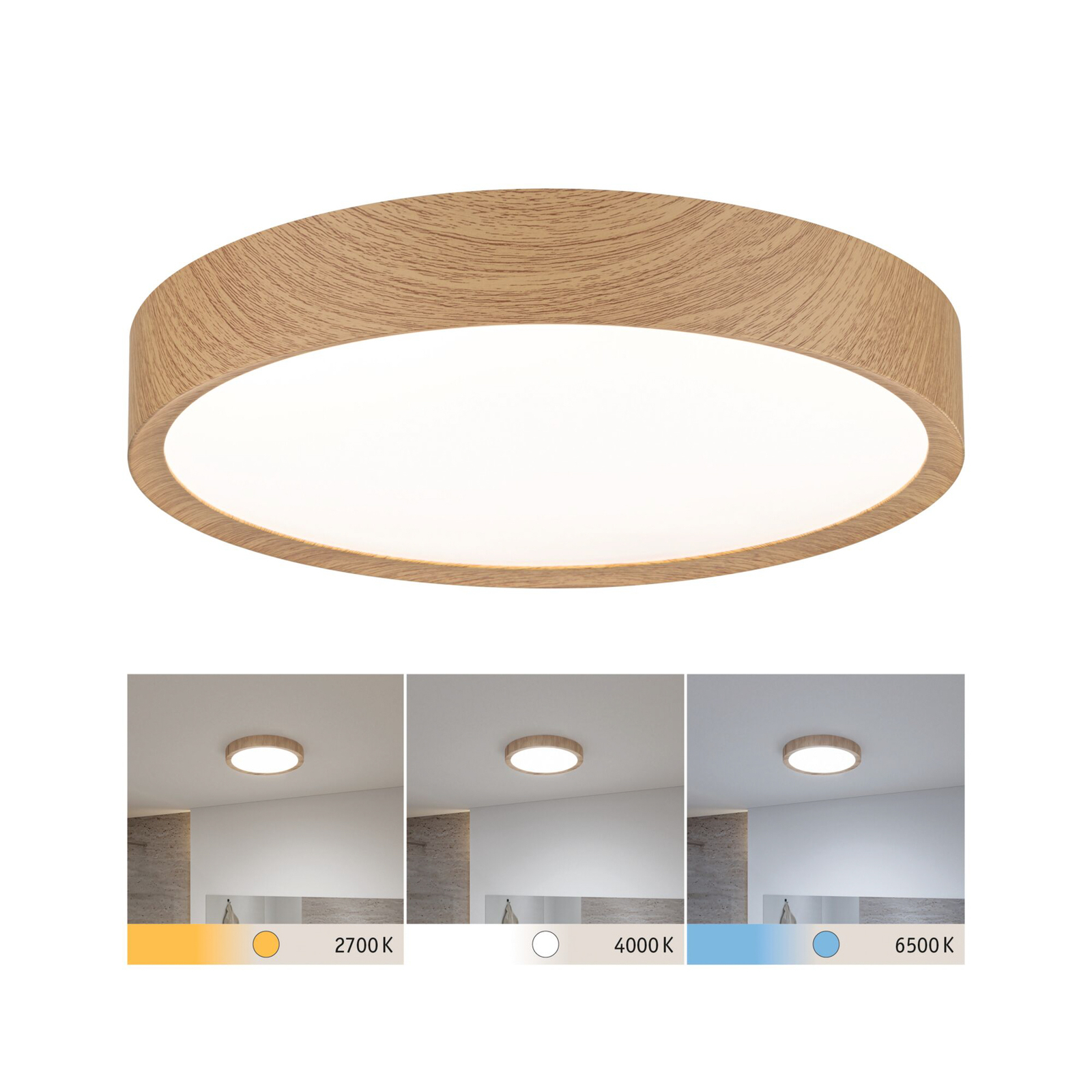Paulmann Tega LED ceiling light IP44 CCT wood