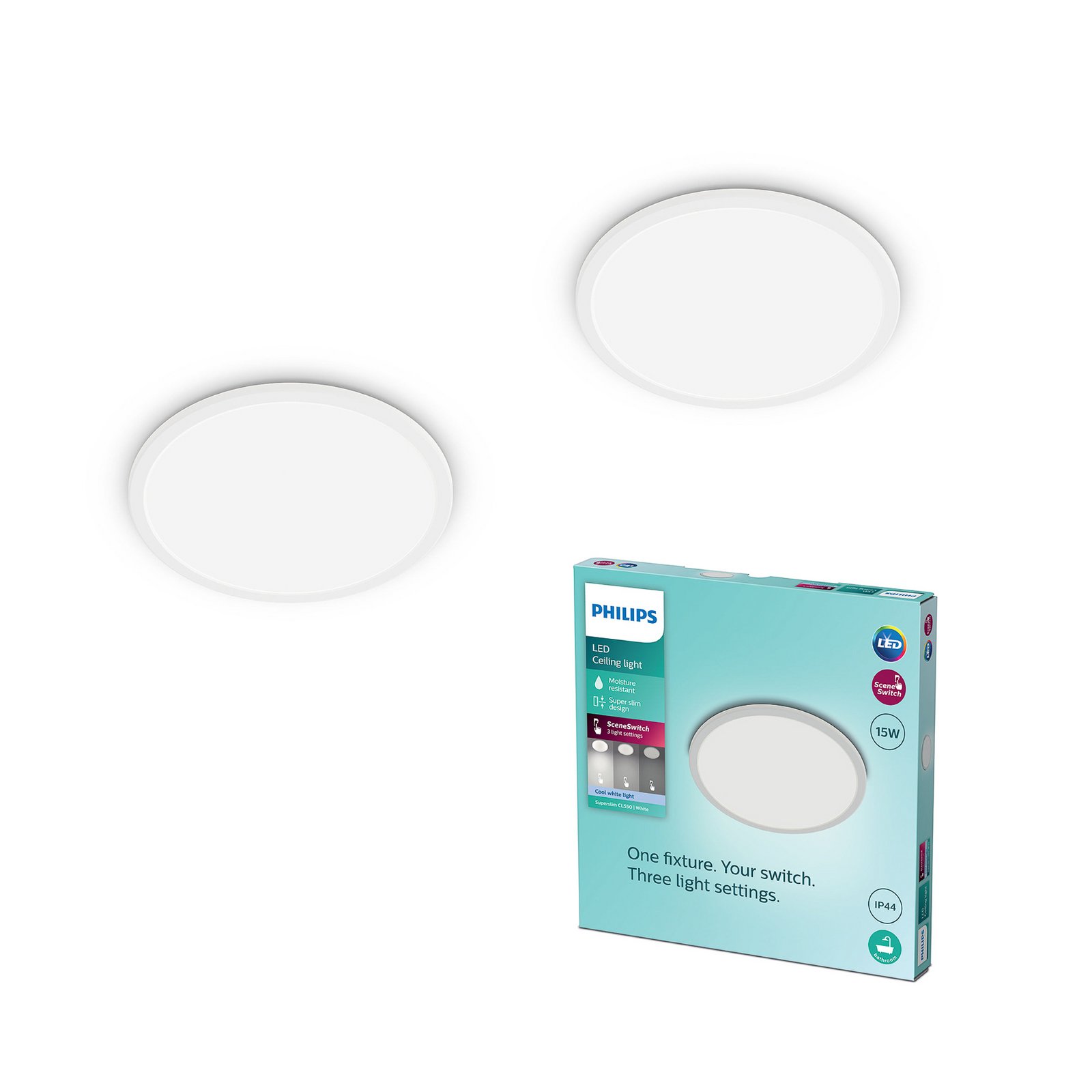 Philips LED-Deckenlampe SuperSlim 2er-Set IP44 Ø 25cm 4.000K