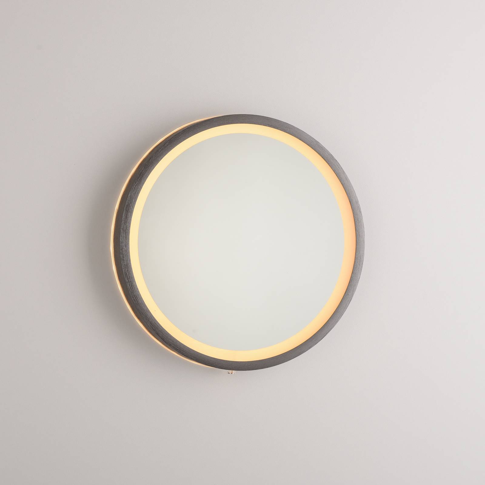 Lustro ścienne LED VIDRO, szare, Ø 26 cm, powerbank, przełącznik