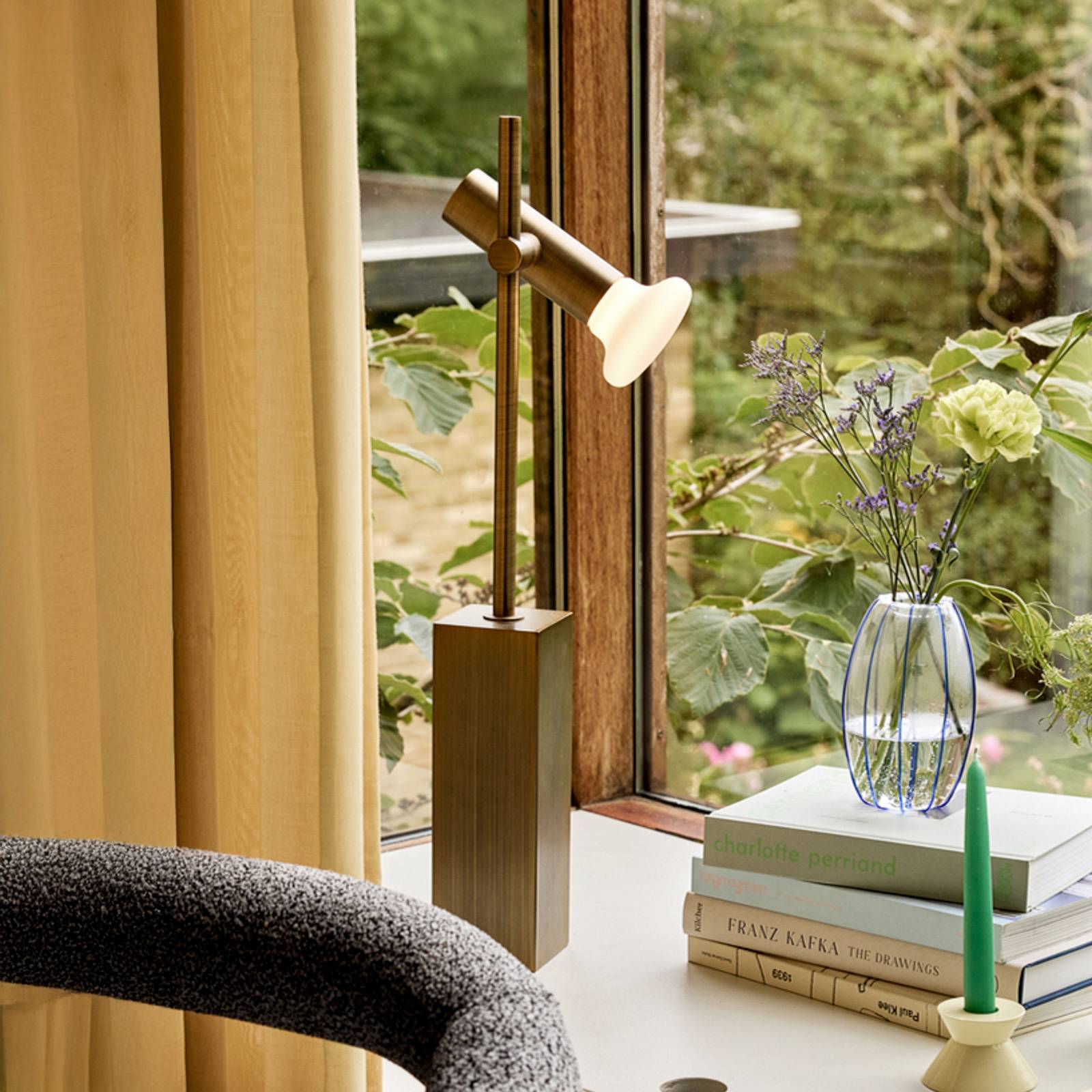 Hübsch Bordslampa SET, mässingsfärgad, höjd 60 cm, järn/glas