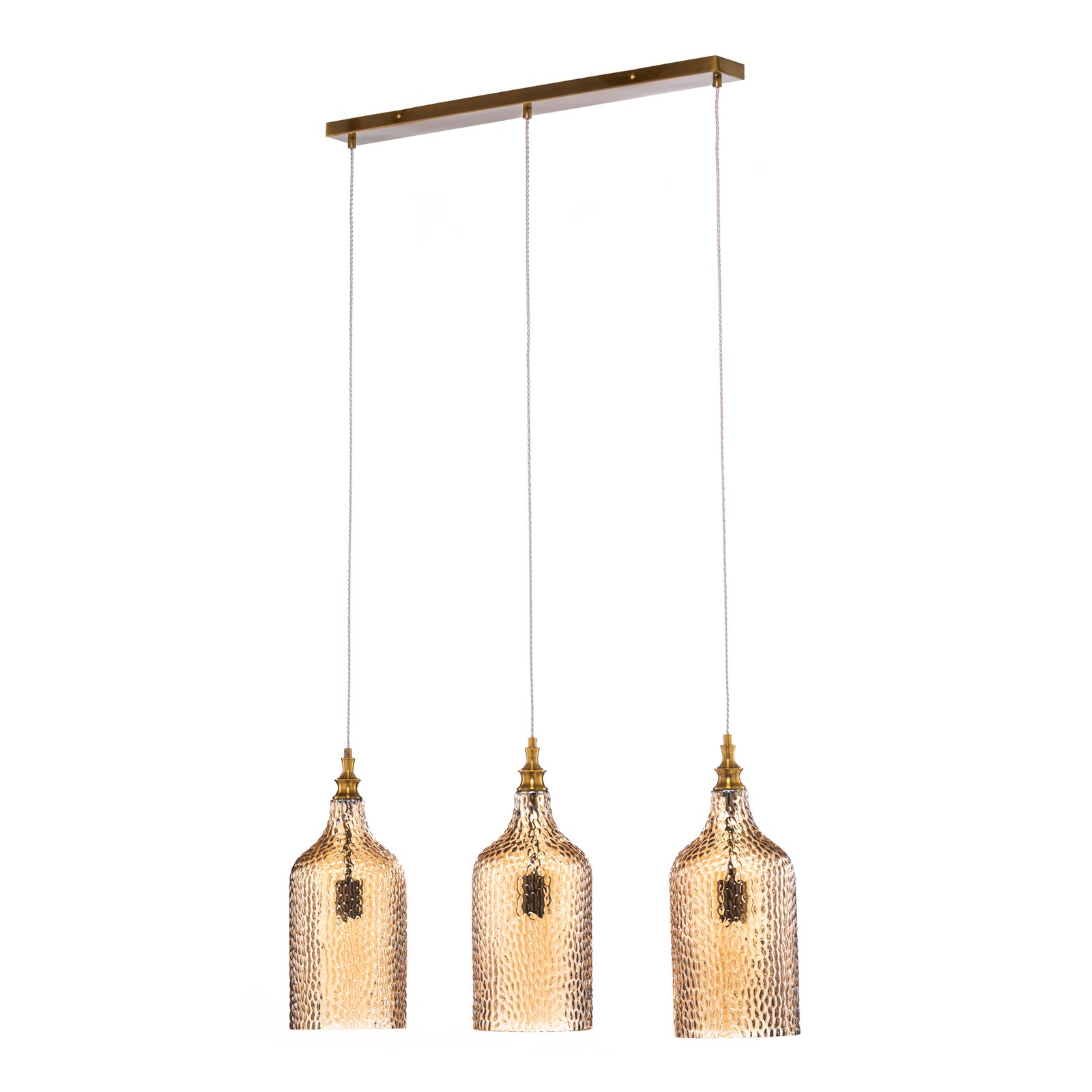 Lindby suspension Drakar, à 3 lampes, ambre, verre, Ø 19,5 cm