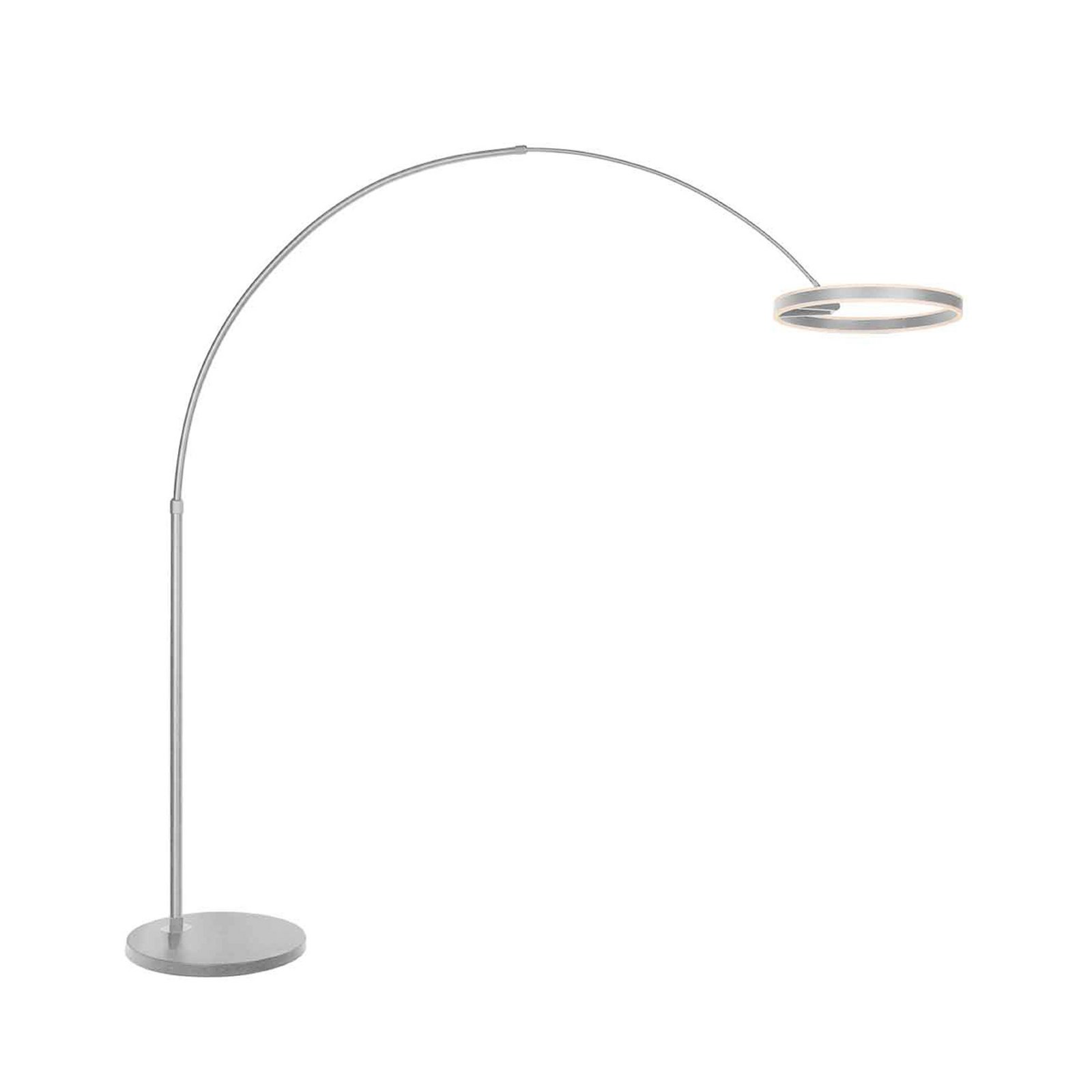 lámpara LED arqueada Ringlux, color acero, metal, CCT, atenuable