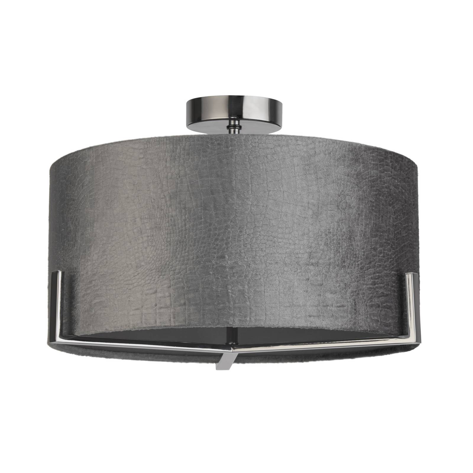 Deckenleuchte Kyran, grau, Metall, Samt, Ø 40 cm, E27