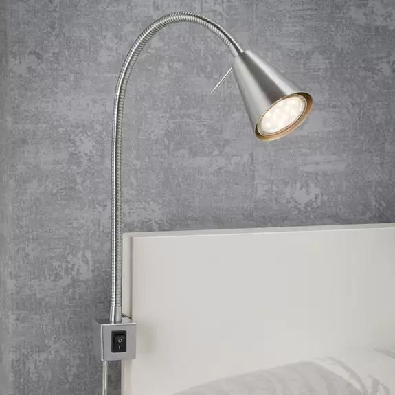 Lampenwelt LED-Wandlampe Tuso, Bettmontage, nickel