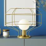 Wire table lamp, gold, metal cage, 40 x 33 cm, dimmable