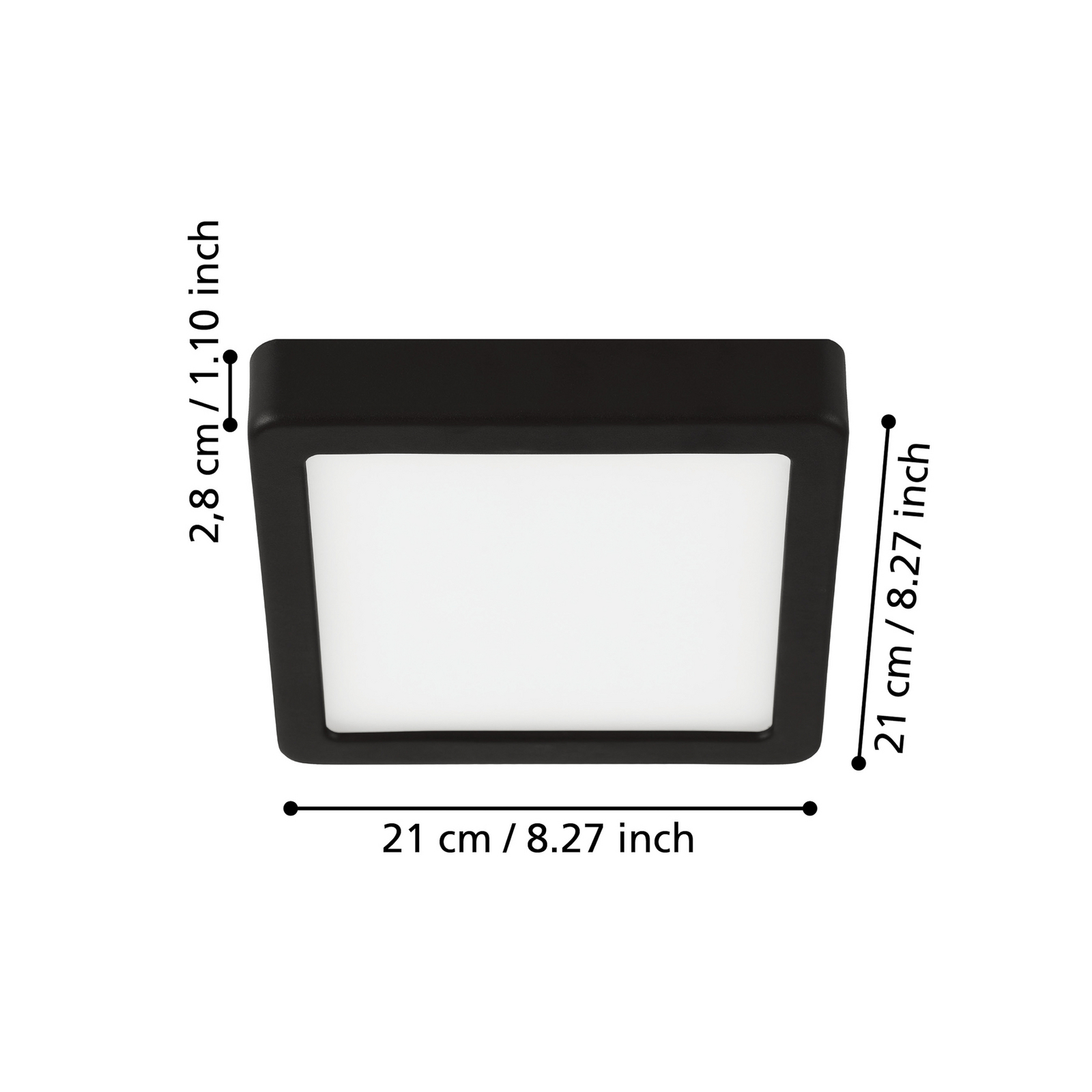 Plafoniera LED Fueva 5, IP20 nero 21x21cm