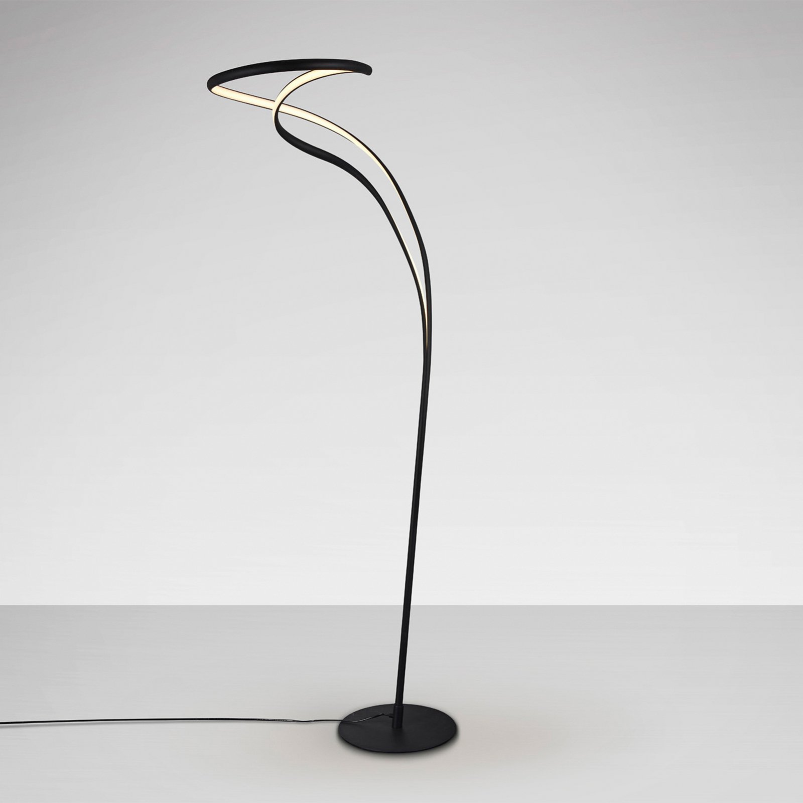 LED-gulvlampe Danza, dimmer, matt svart, metall, aluminium