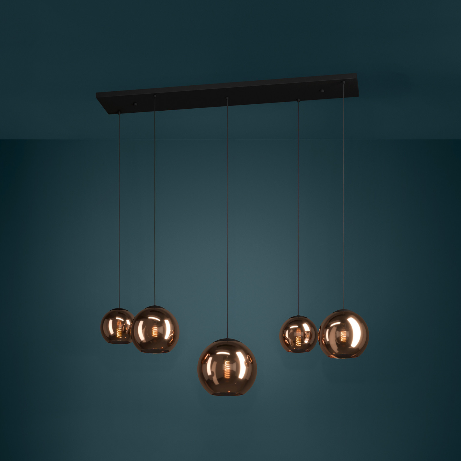 EGLO Stars of Light Lampă suspendată Cordoba 5 becuri lungi cupru - Camera de zi / sufragerie - Modern - cupru negru - Sticlă
