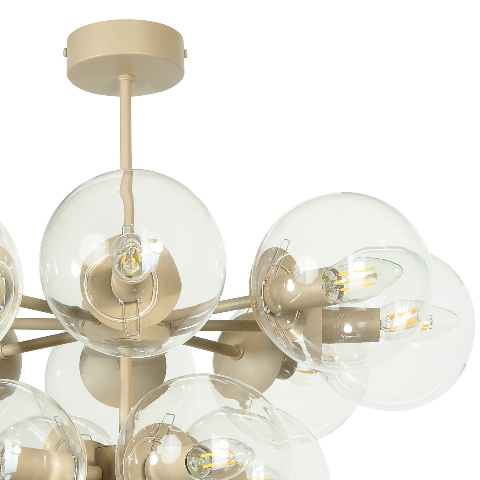 Zumba ceiling light, grey-beige/clear, 13-bulb, glass