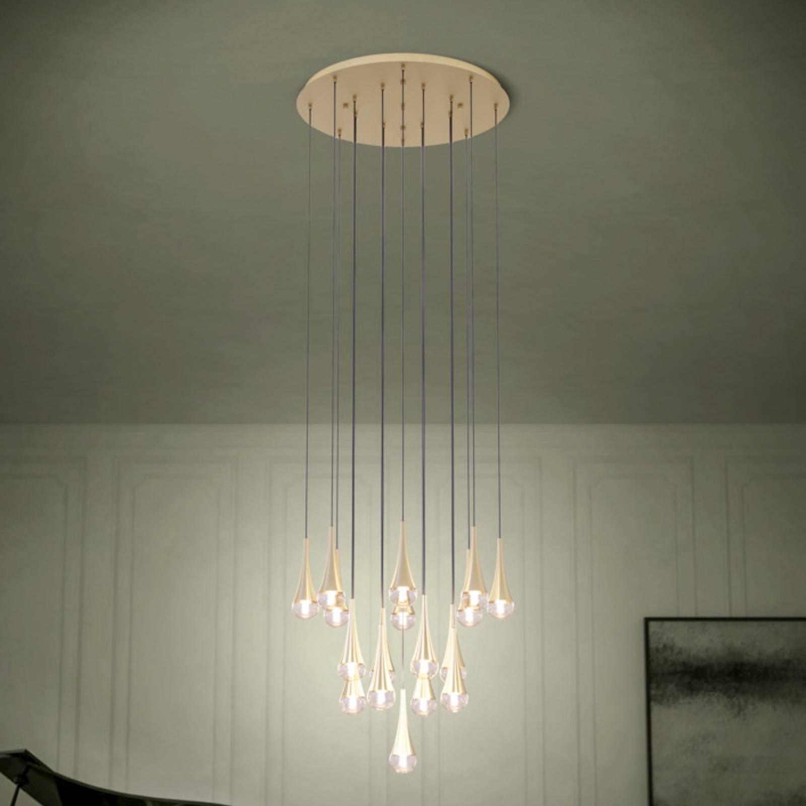 Stars of Light LED hanglamp TARANCON messing Ø 78 cm 17-armig