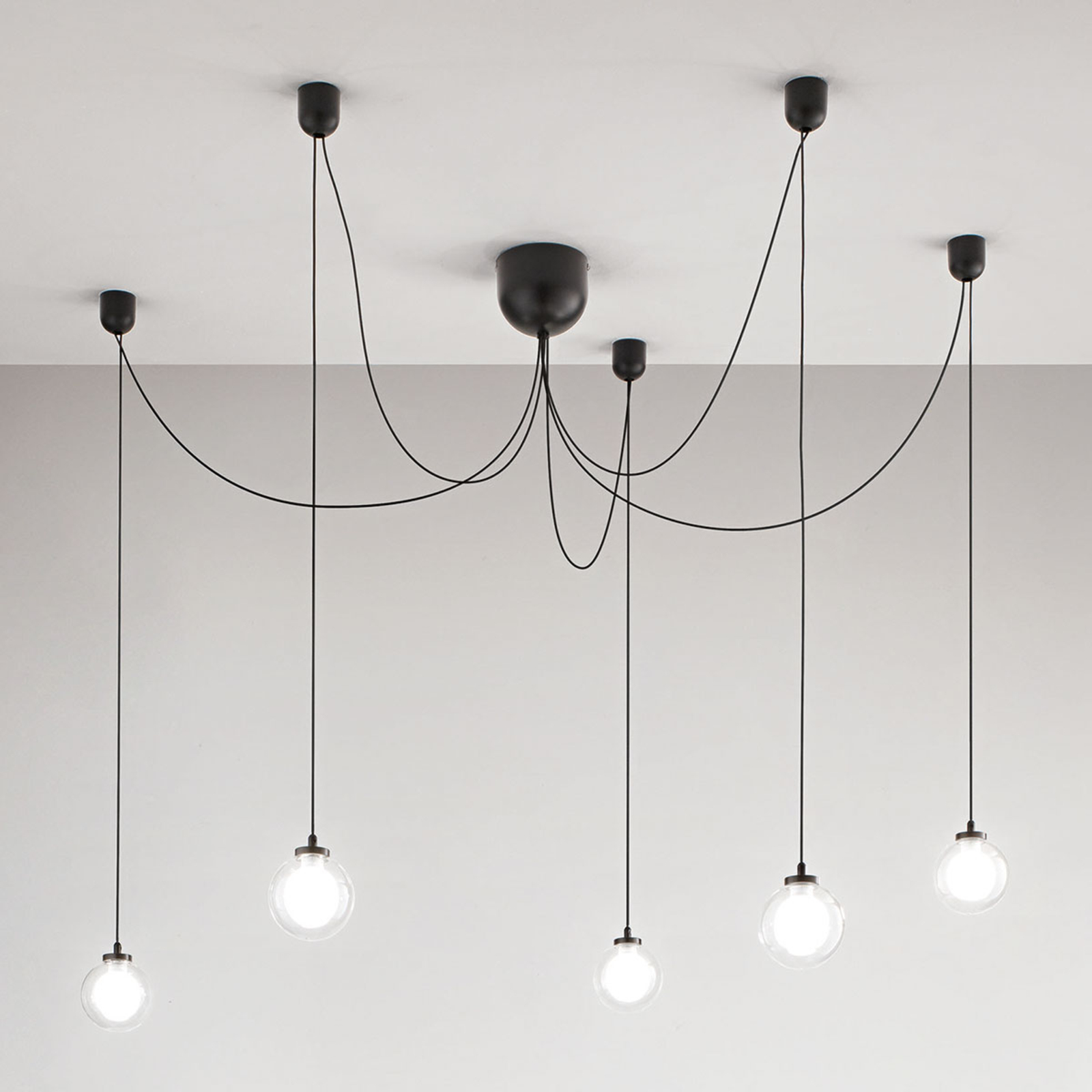 Fabas Luce Blog LED hanging light, 5-bulb, for Living / Dining Room, metal, glass, 25 W, energy efficiency: A+
