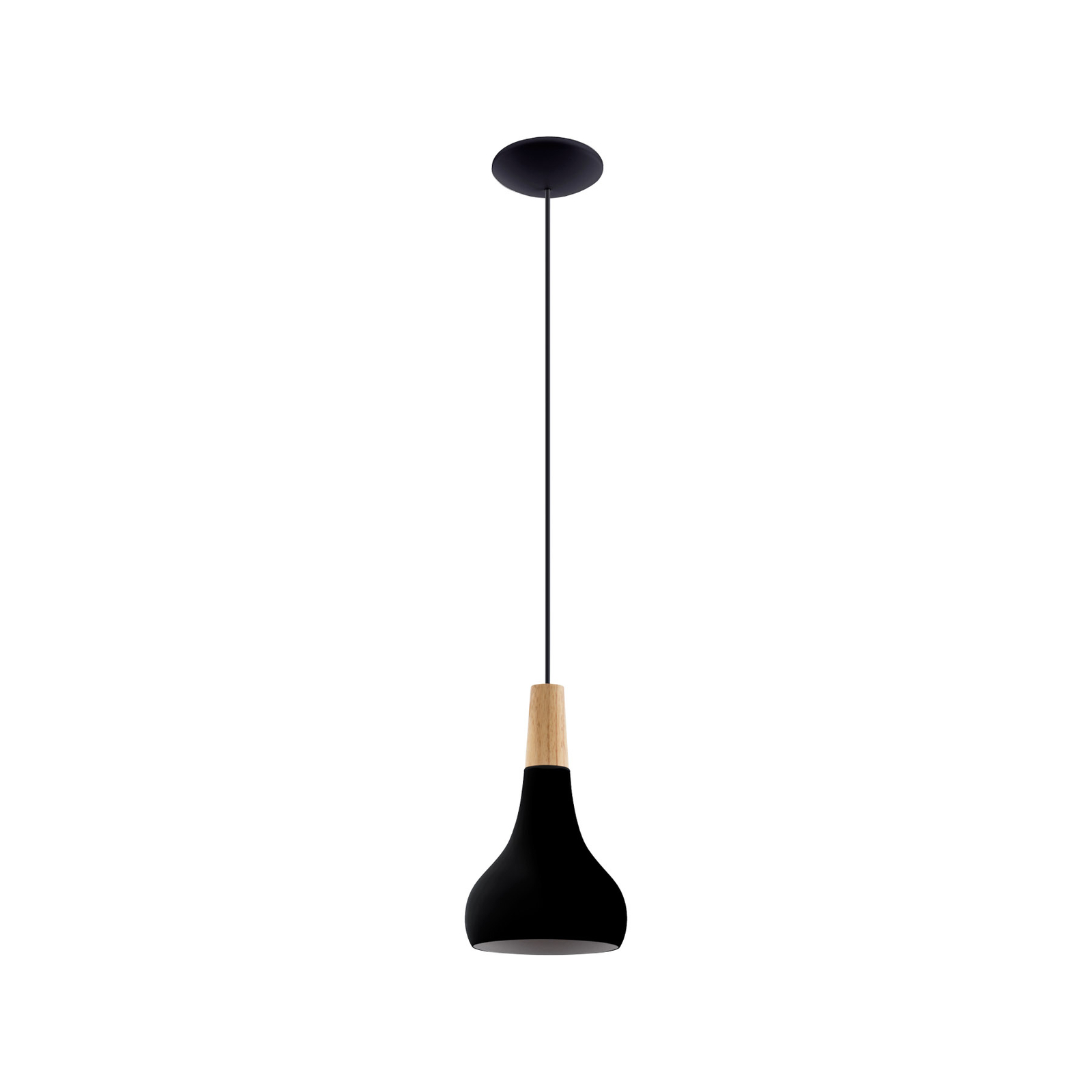 Sabinar hanging light, 1-bulb, black, wood detail