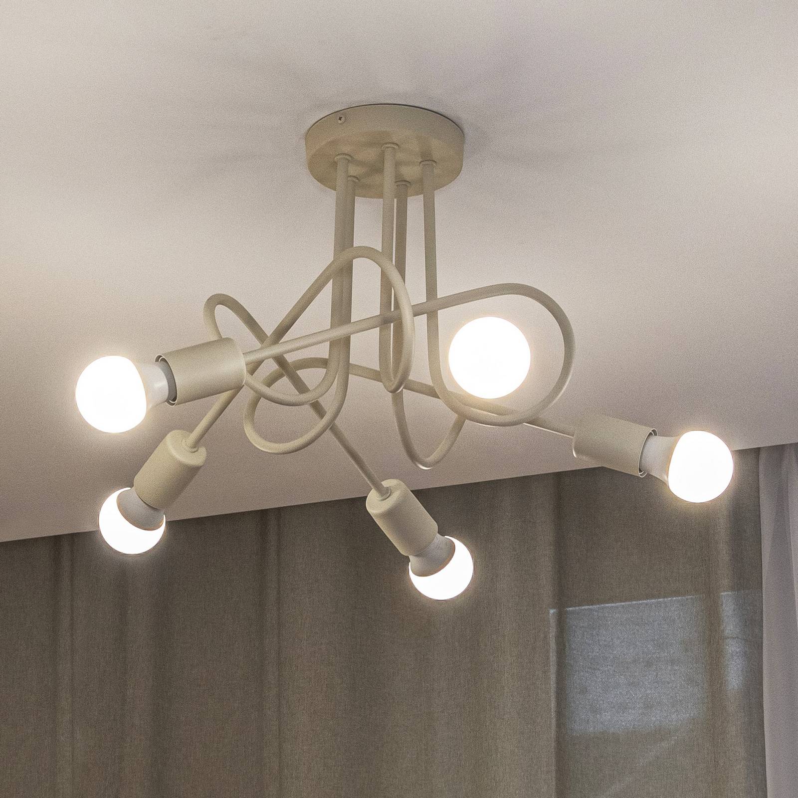 Lampa sufitowa Oxford, piaskowa, Ø 47 cm, metalowa, 5-punktowa, E27