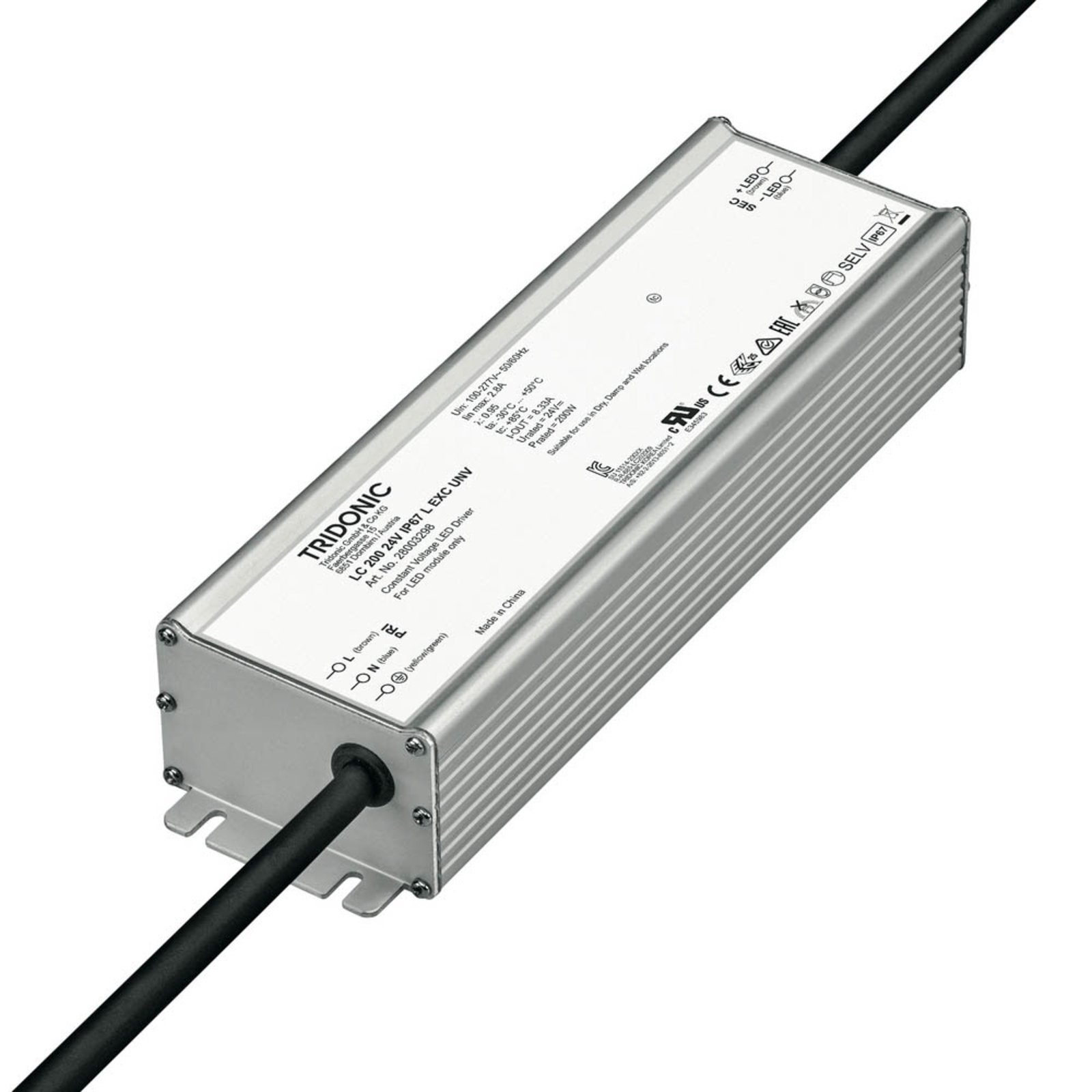 TRIDONIC-LED-muuntaja LC 200W 24V IP67 L EXC UNV