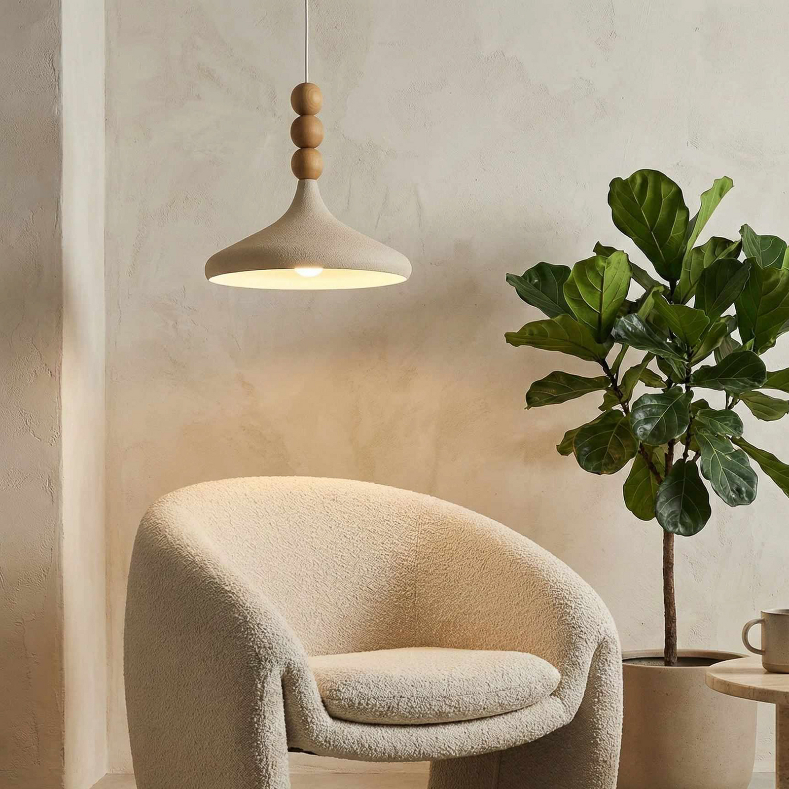 Hängeleuchte Eysan, beige, Ø 35 cm, Metall, E27