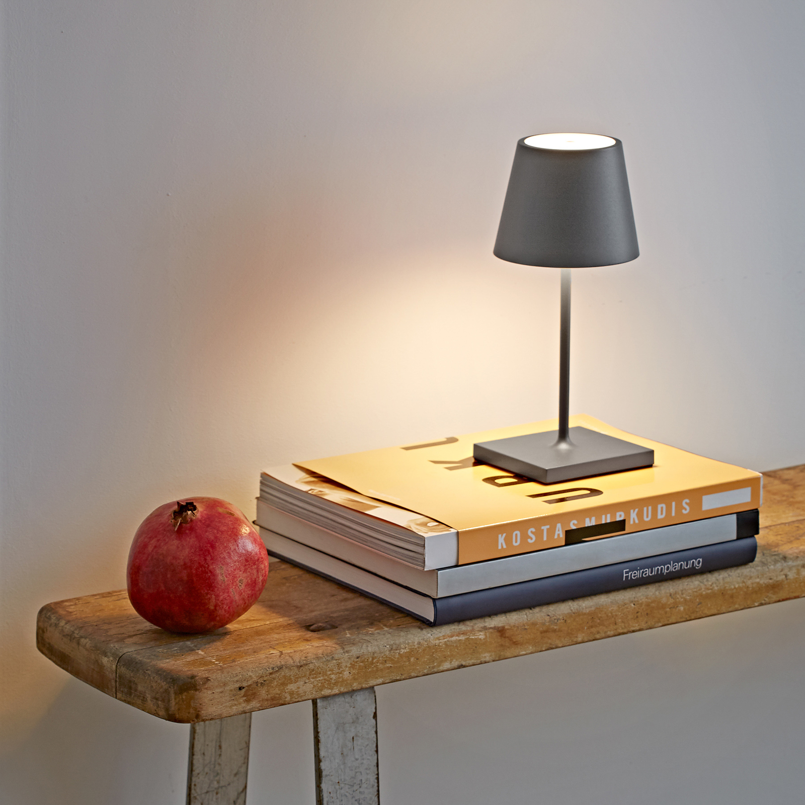 Candeeiro de mesa recarregável Nuindie mini LED, redondo, USB-C, cinzento