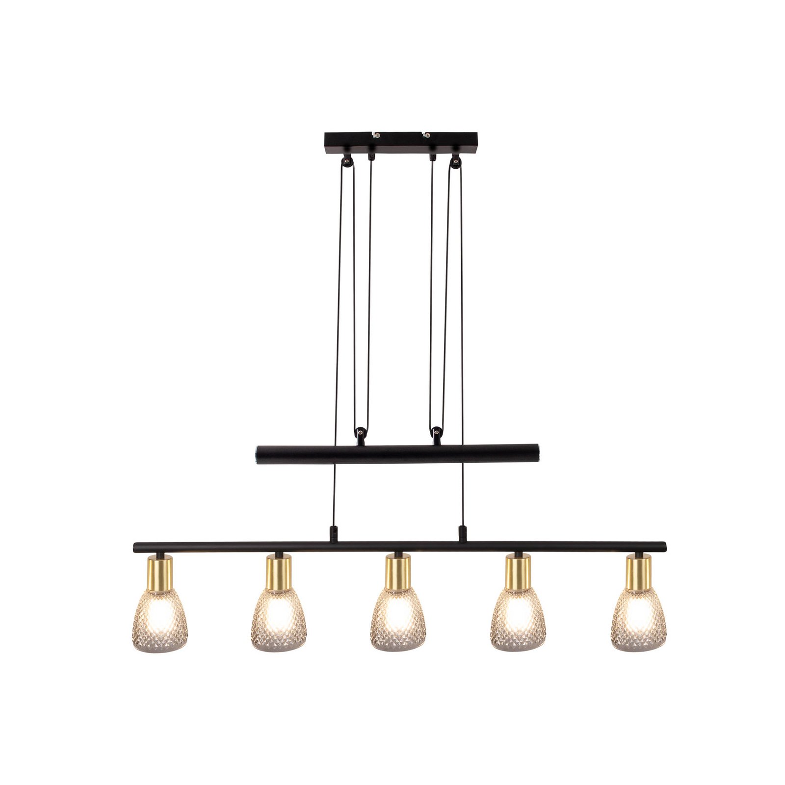 Hanglamp Lindita, 5-lamps, glas, rookgrijs, E14, verstelbaar Hanglamp Lindita, 5-lamps, glas, rookgrijs, E14, verstelbaar