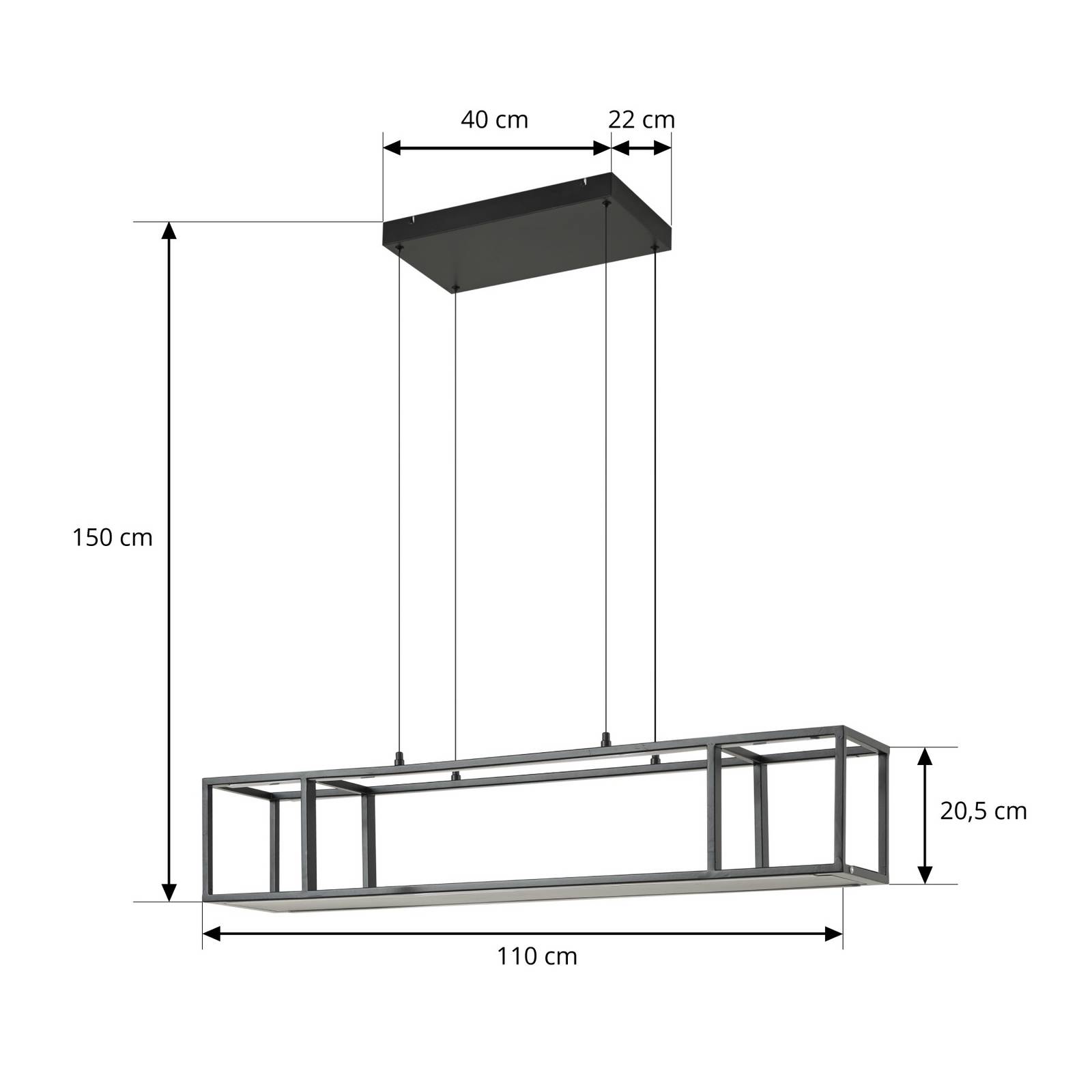 Lucande żyrandol LED Estante, czarna, ściemniany, CCT