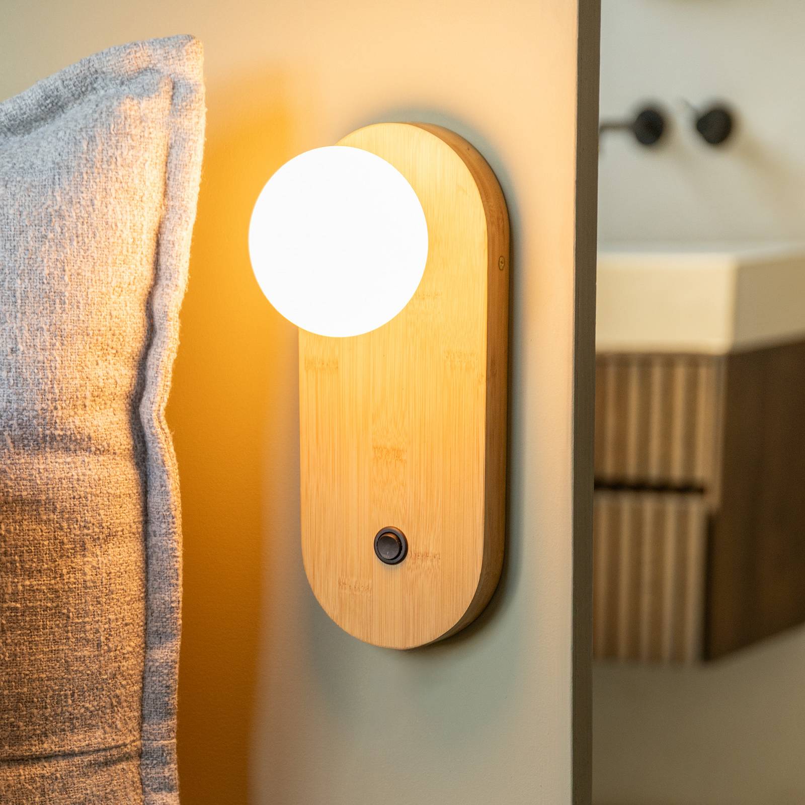 GOOD & MOJO Applique murale Java, naturel, verre/bambou, fiche