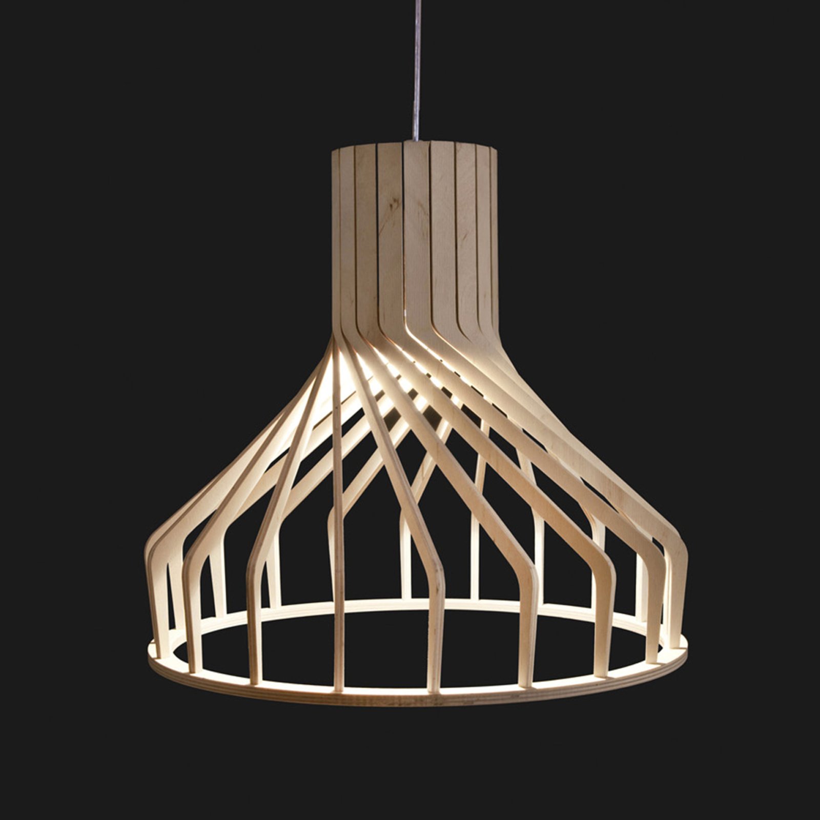 Bio S pendant light, wooden cage lampshade E27