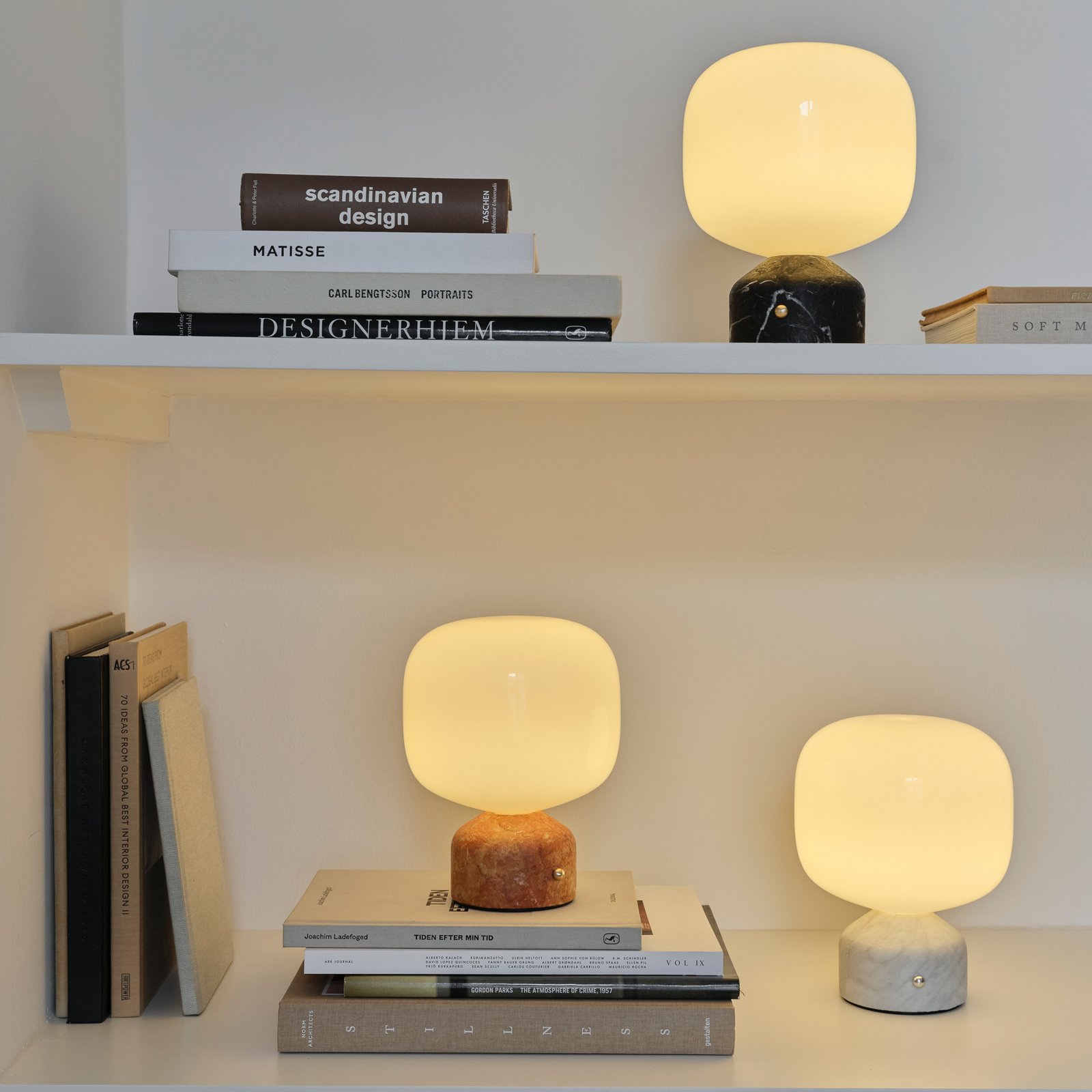 lampe à poser rechargeable LED Meemo, marbre blanc, verre - GEJST