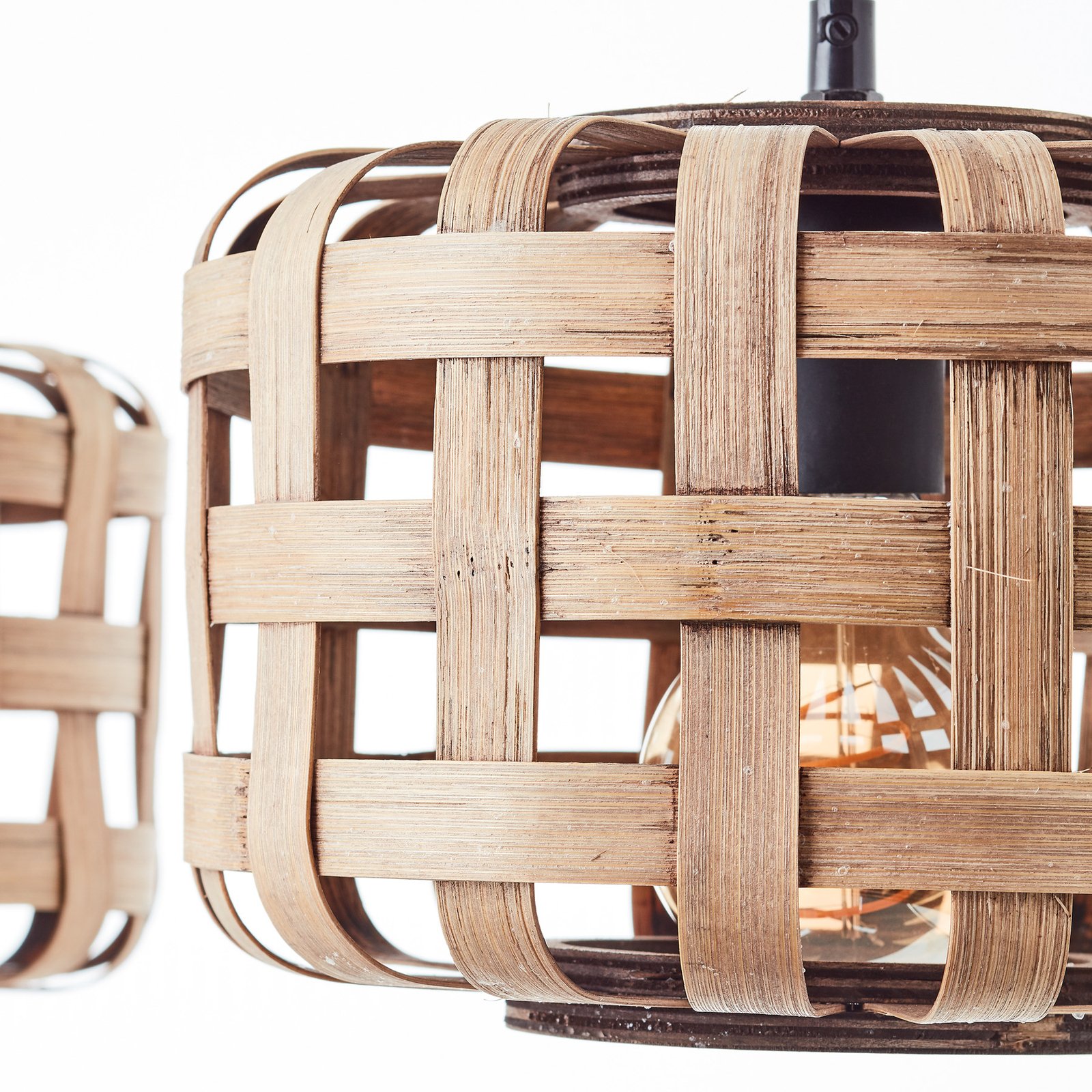 Woodline pendant light, bamboo lampshades, 3-bulb