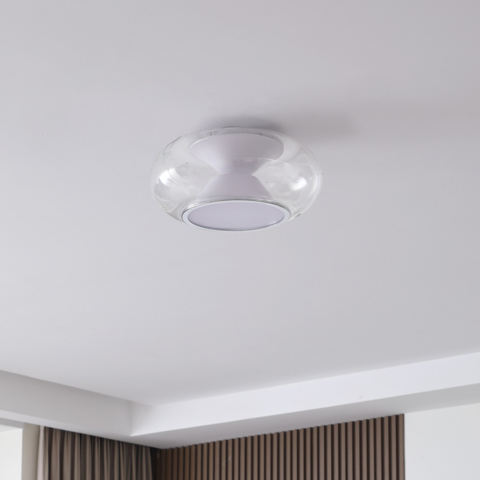 Lucande Orasa LED ceiling light, glass, white/clear, Ø 43 cm